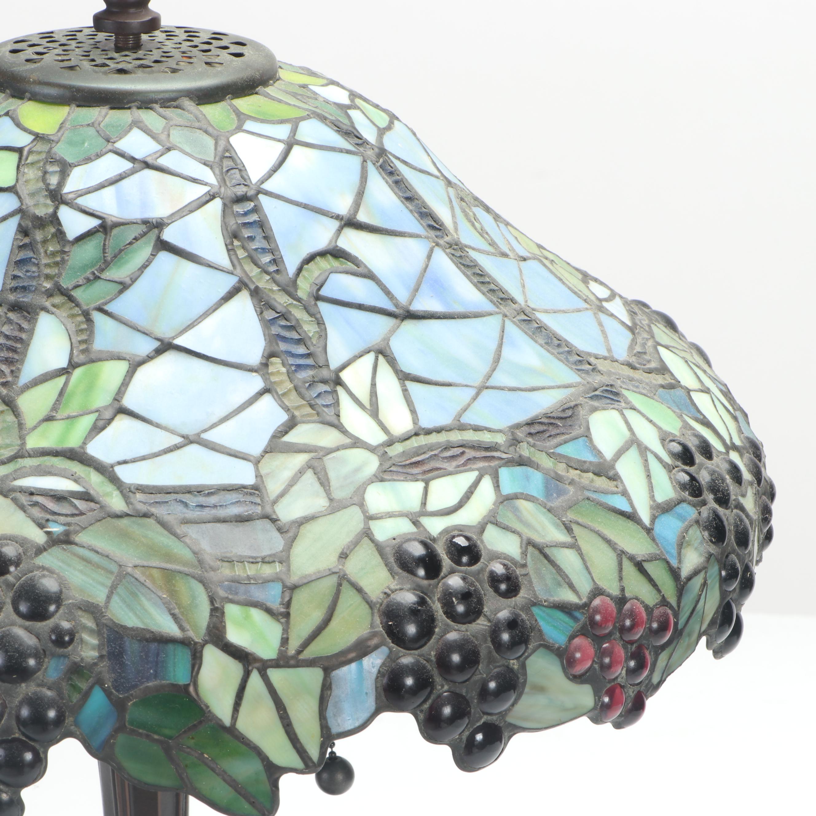Tiffany Style Slag Glass Grape Motif Table Lamp