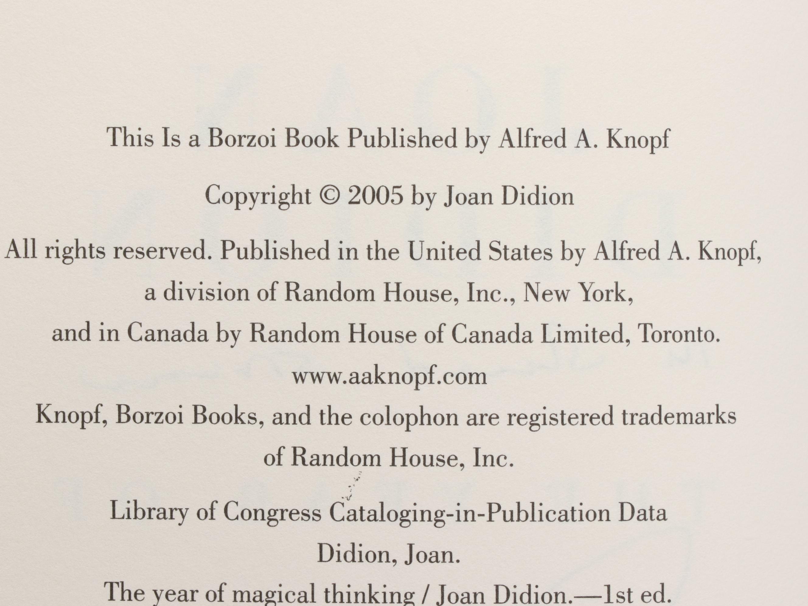 Signed First Edition "The Year of Magical Thinking" by Joan Didion