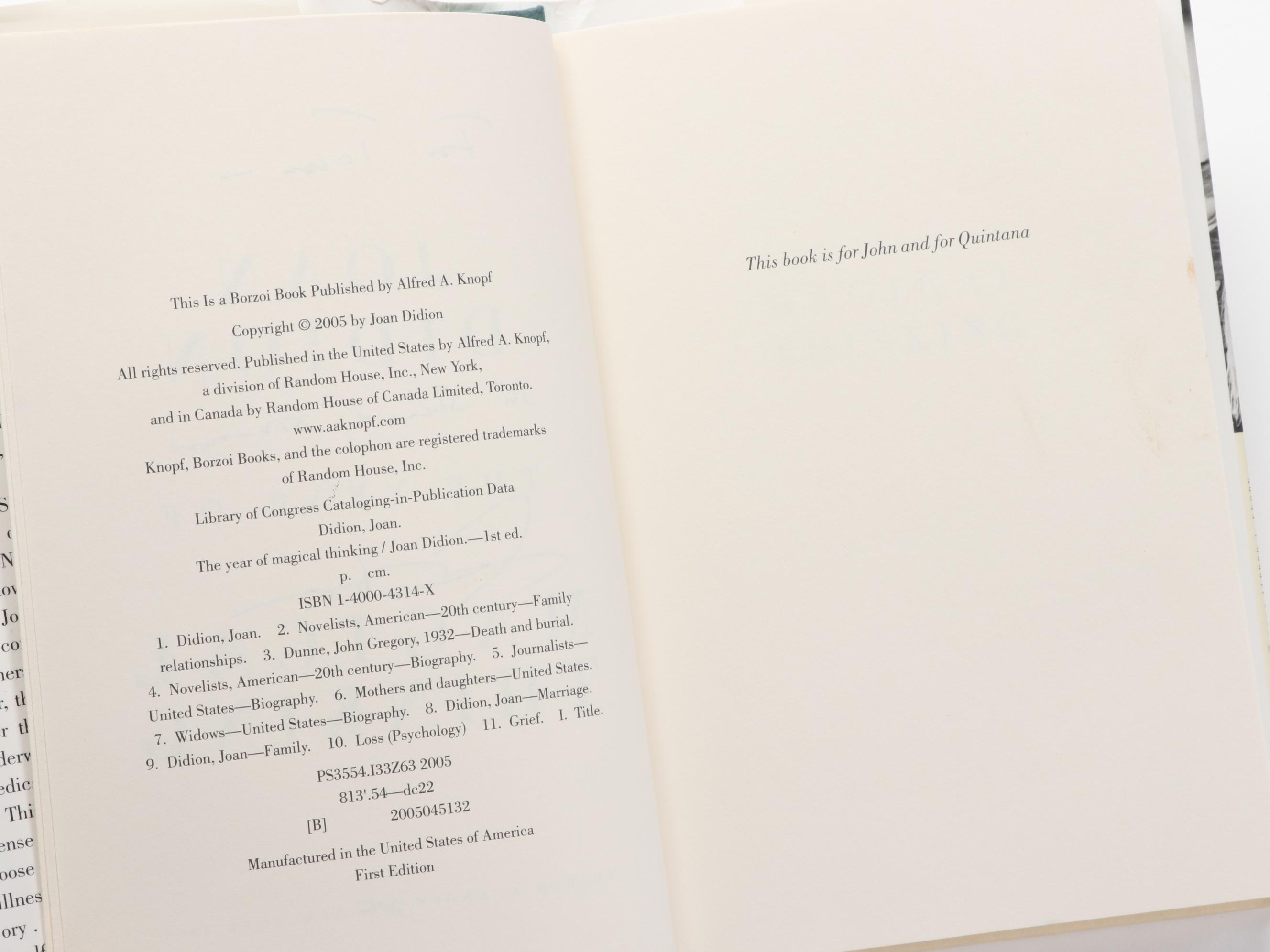 Signed First Edition "The Year of Magical Thinking" by Joan Didion