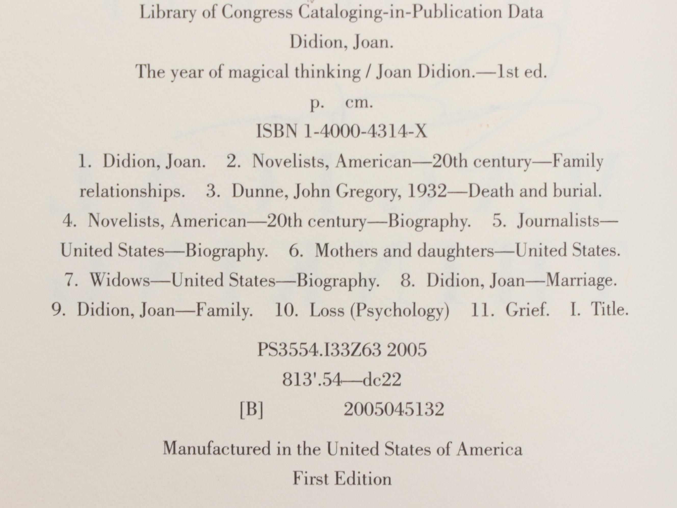 Signed First Edition "The Year of Magical Thinking" by Joan Didion