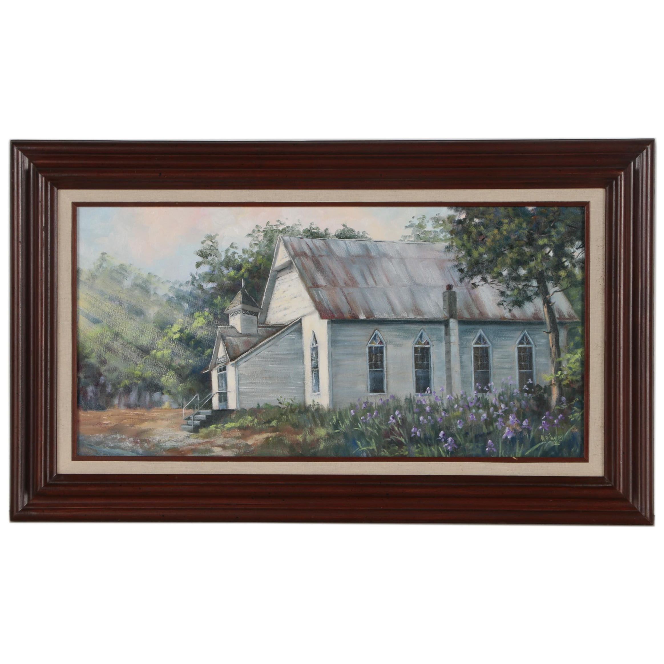 Aurora Harrison Bull Landscape with Church Oil Painting