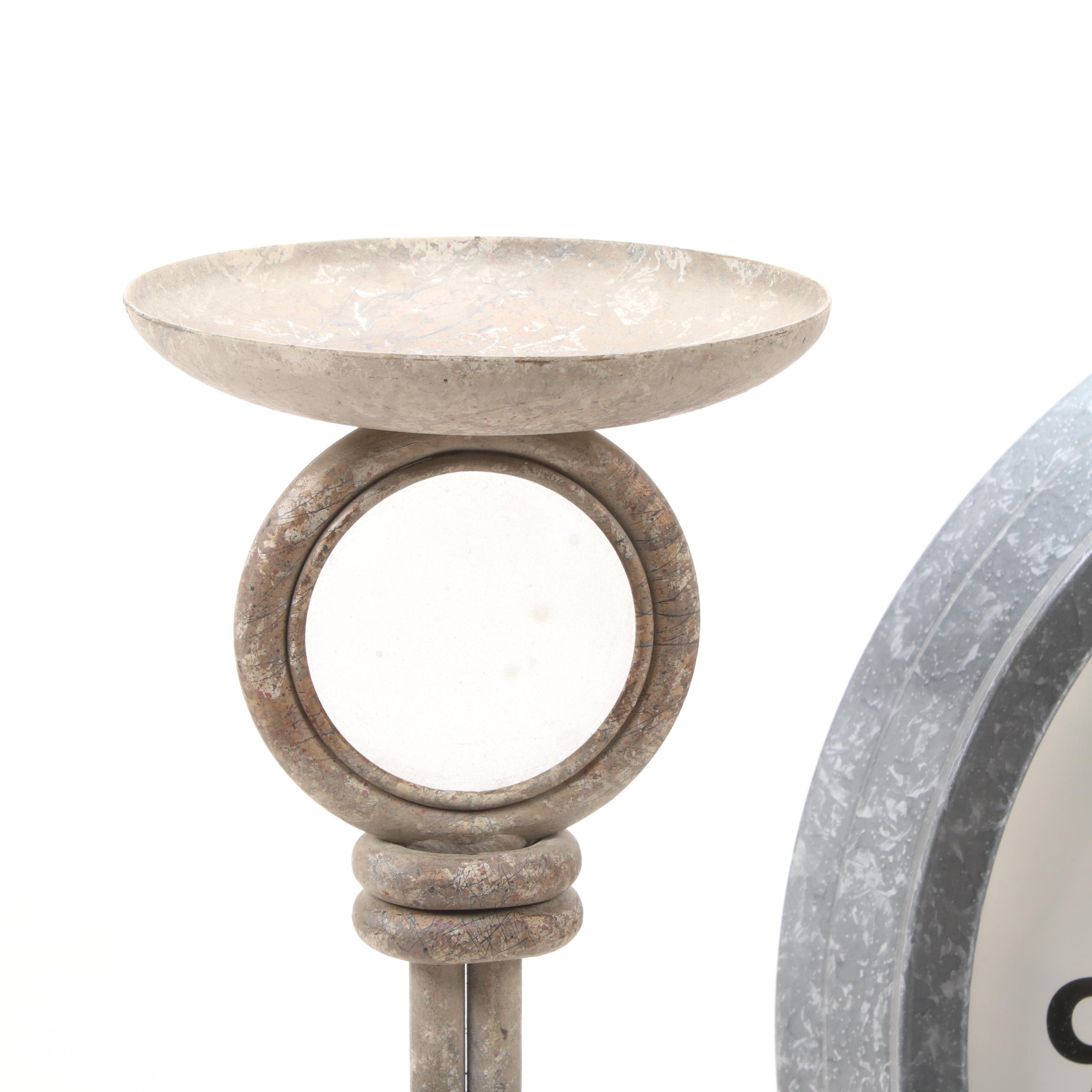 Baskerville Distressed Metal Wall Clock and Mediterranean-Style Candle Holders