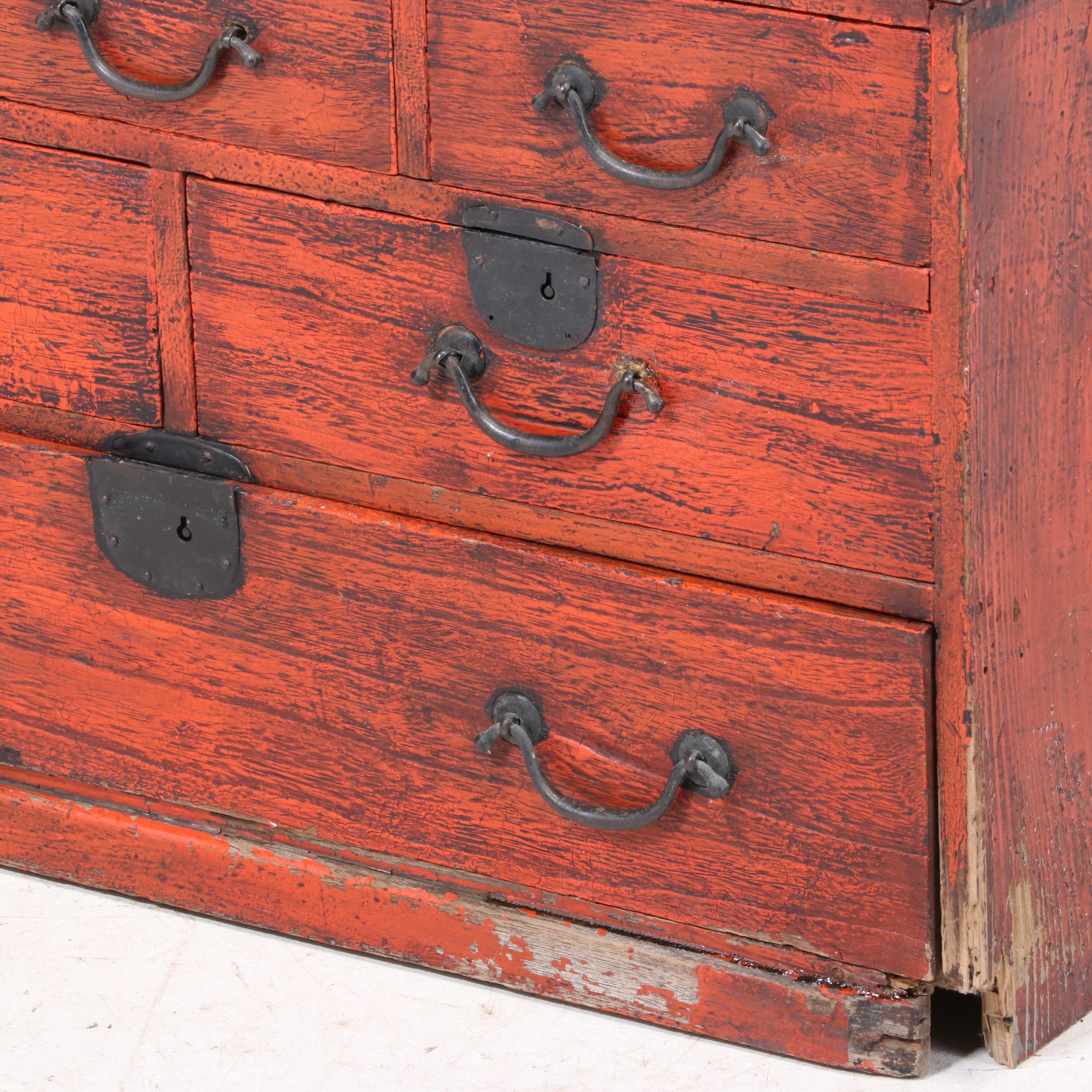 Japanese Painted Pine Six-Drawer Tansu, 20th Century