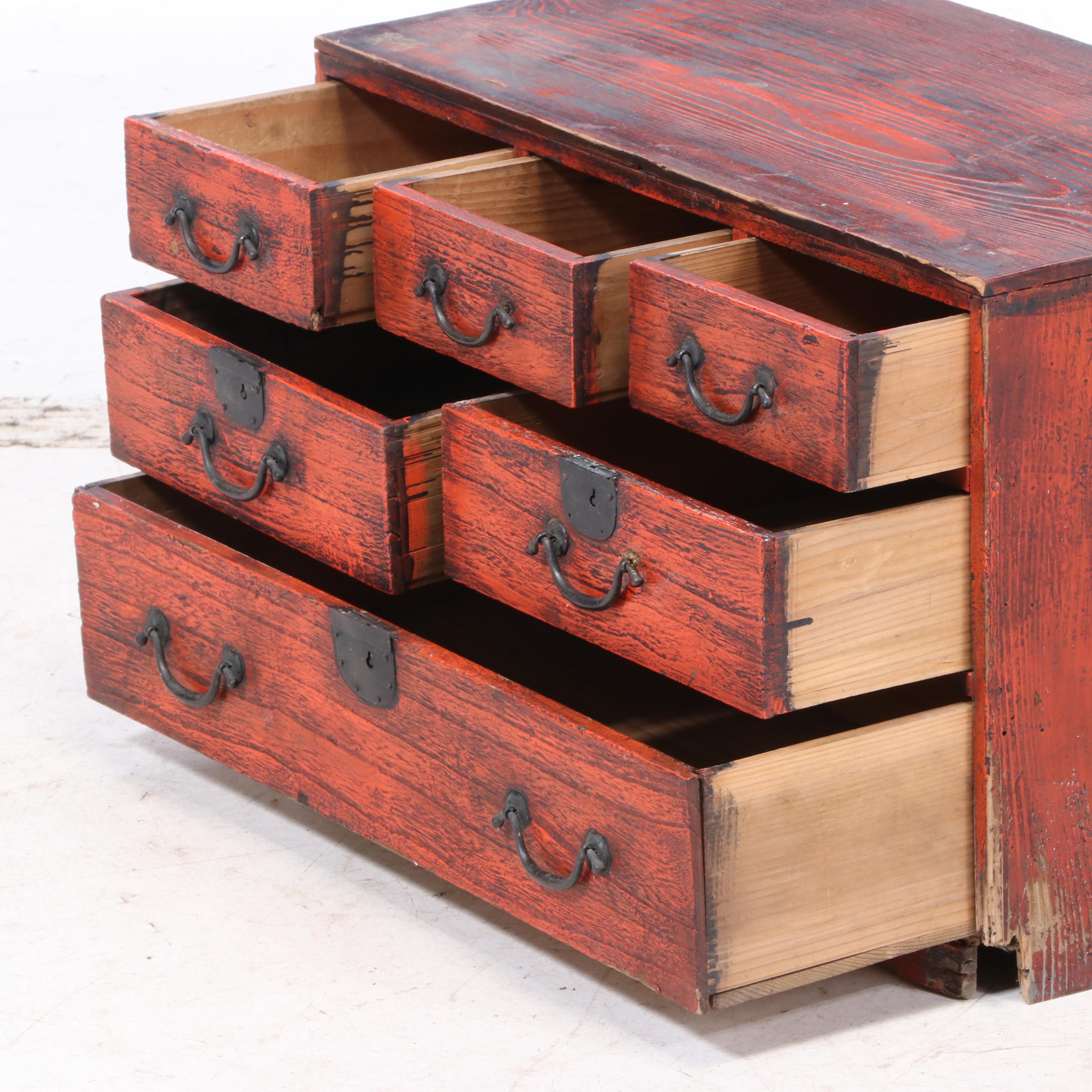 Japanese Painted Pine Six-Drawer Tansu, 20th Century