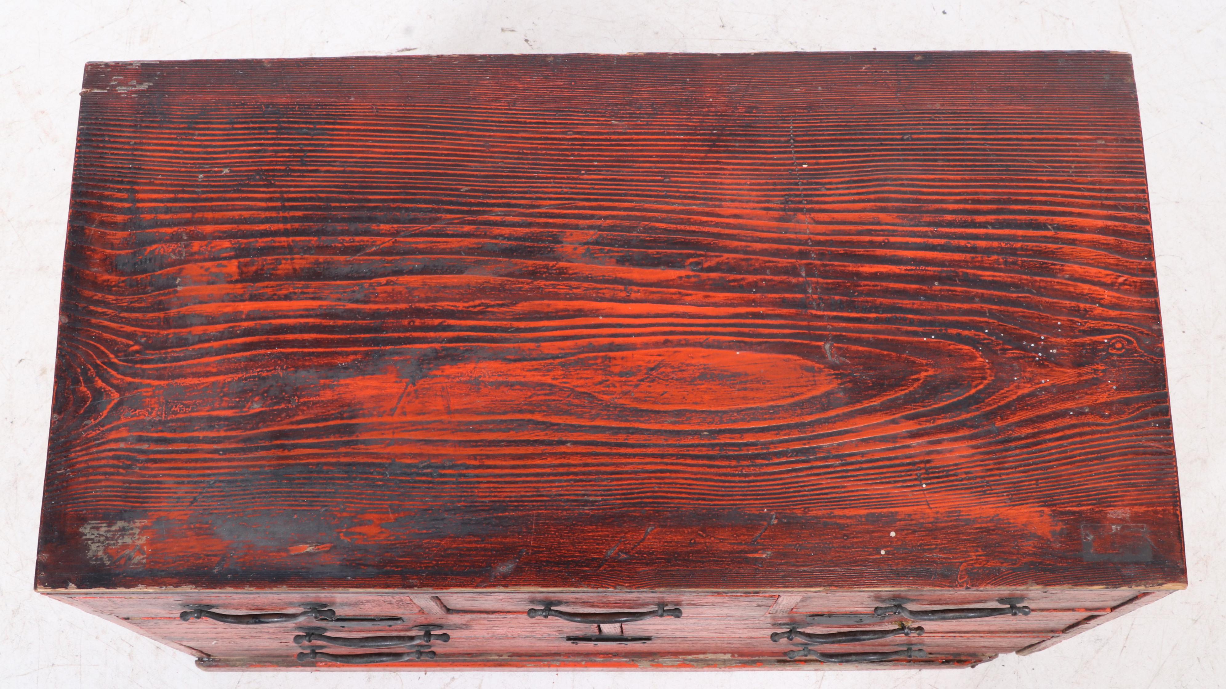 Japanese Painted Pine Six-Drawer Tansu, 20th Century