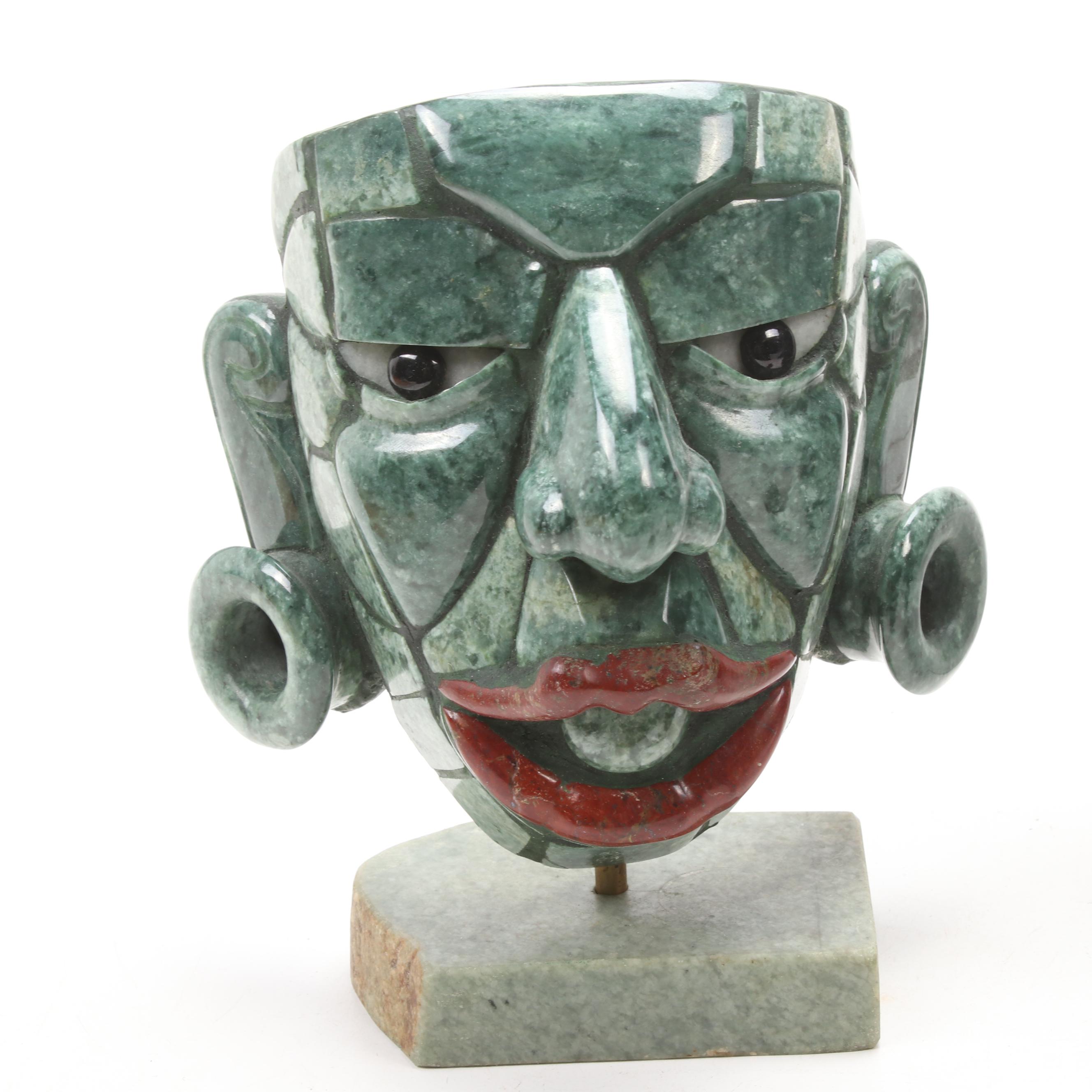 Guatemalan Mayan-Style Jade Mask Figurines