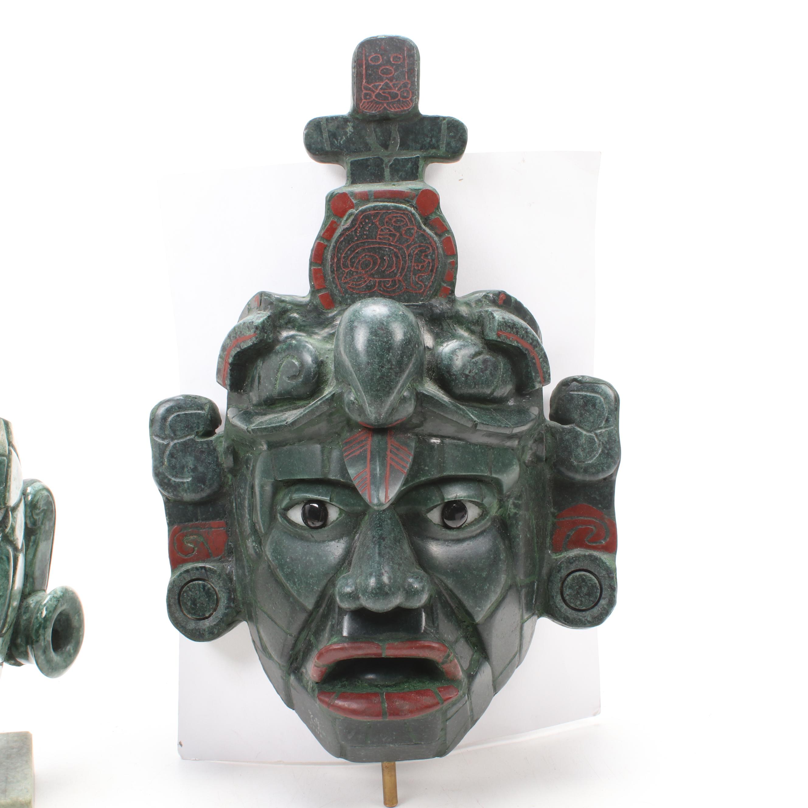 Guatemalan Mayan-Style Jade Mask Figurines