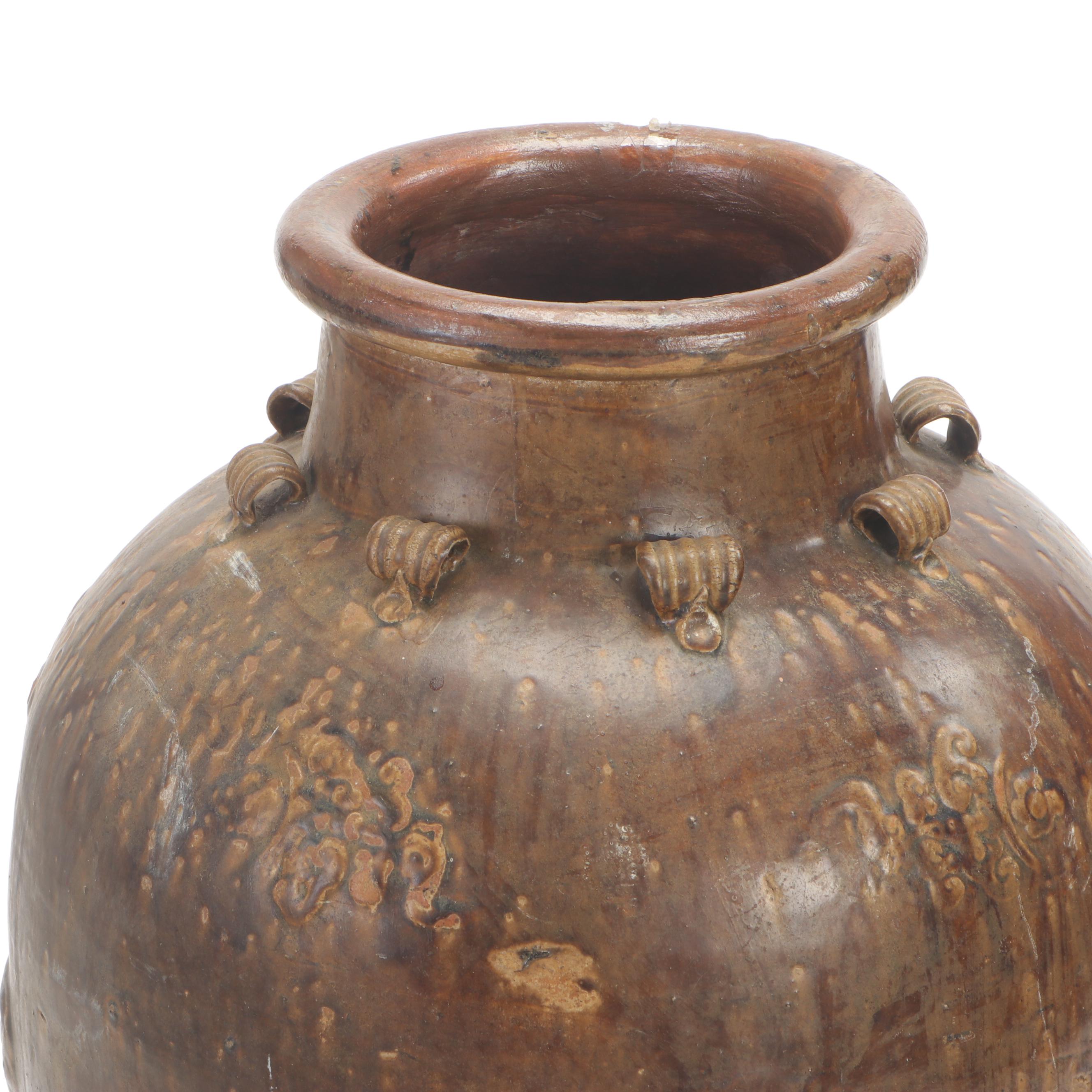 East Asian Monumental Porcelain Storage Jar with Applied Dragon Motifs