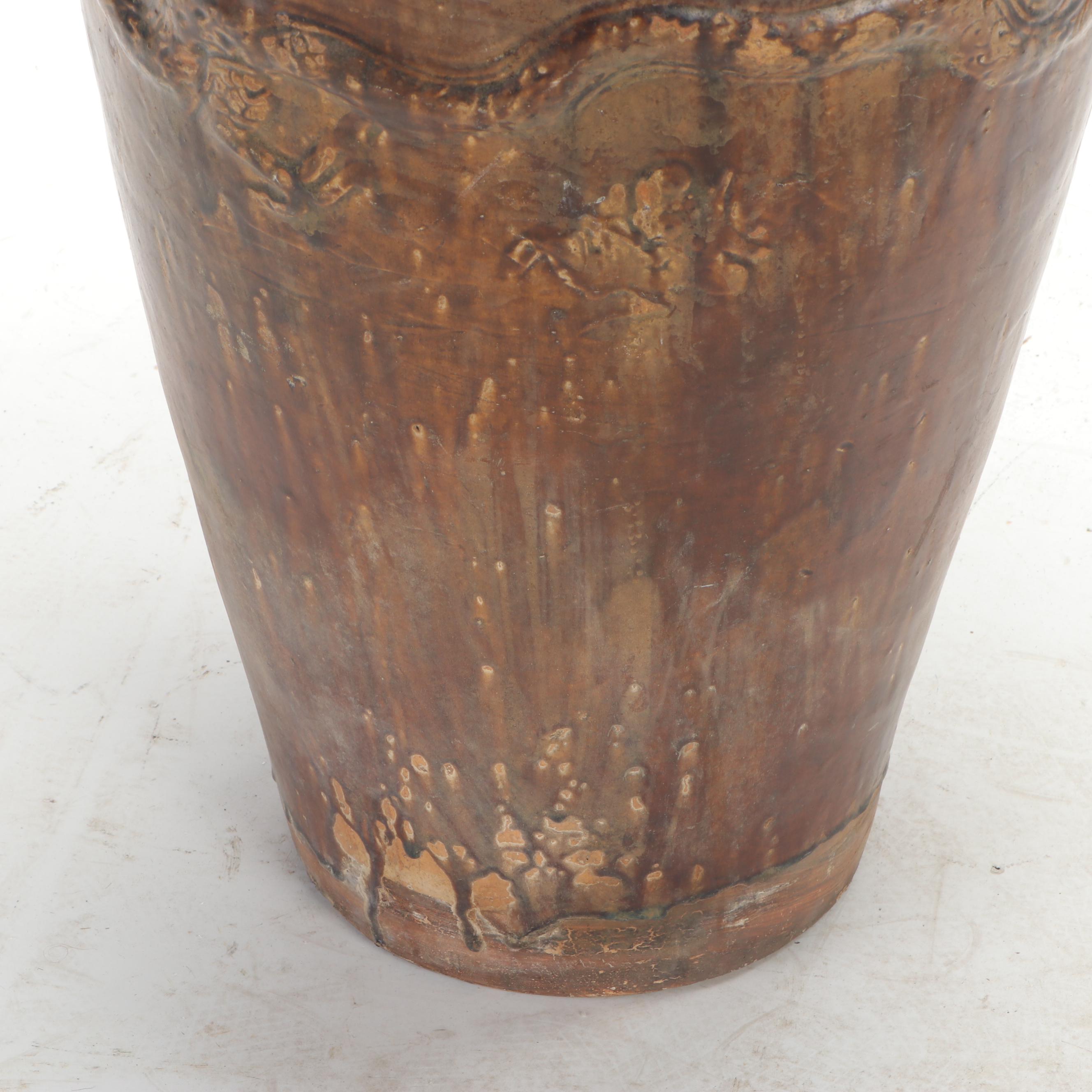 East Asian Monumental Porcelain Storage Jar with Applied Dragon Motifs