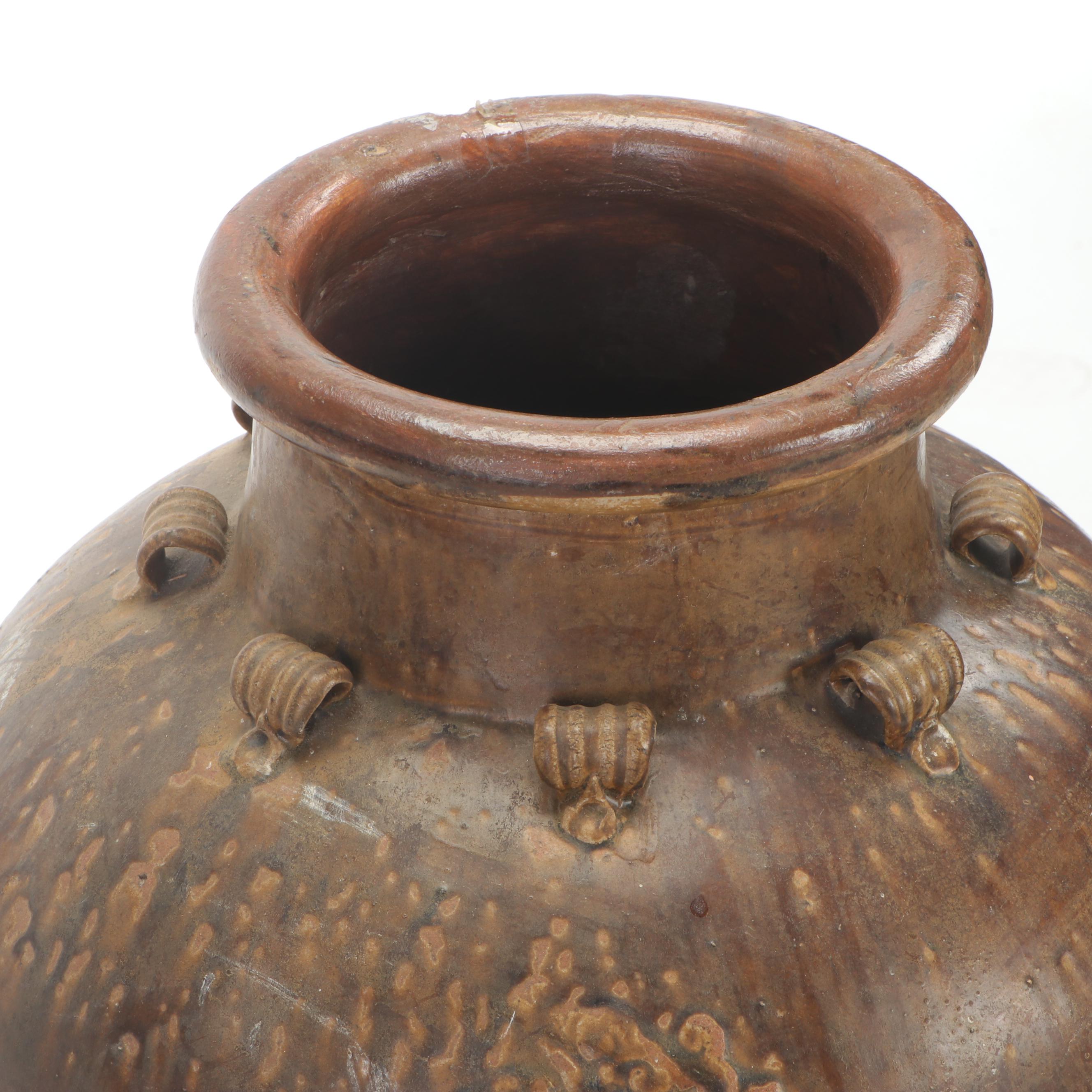 East Asian Monumental Porcelain Storage Jar with Applied Dragon Motifs