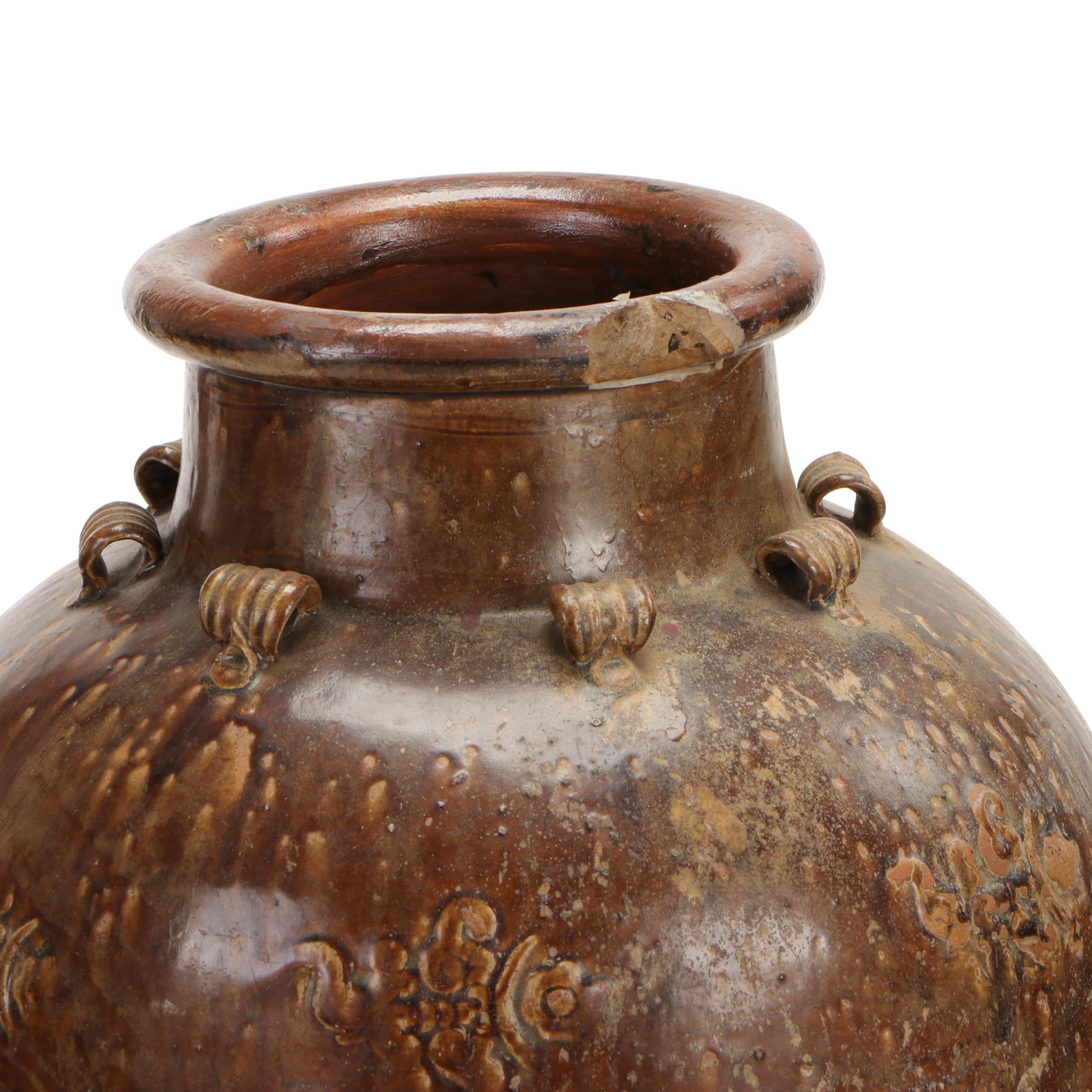 East Asian Monumental Porcelain Storage Jar with Applied Dragon Motifs