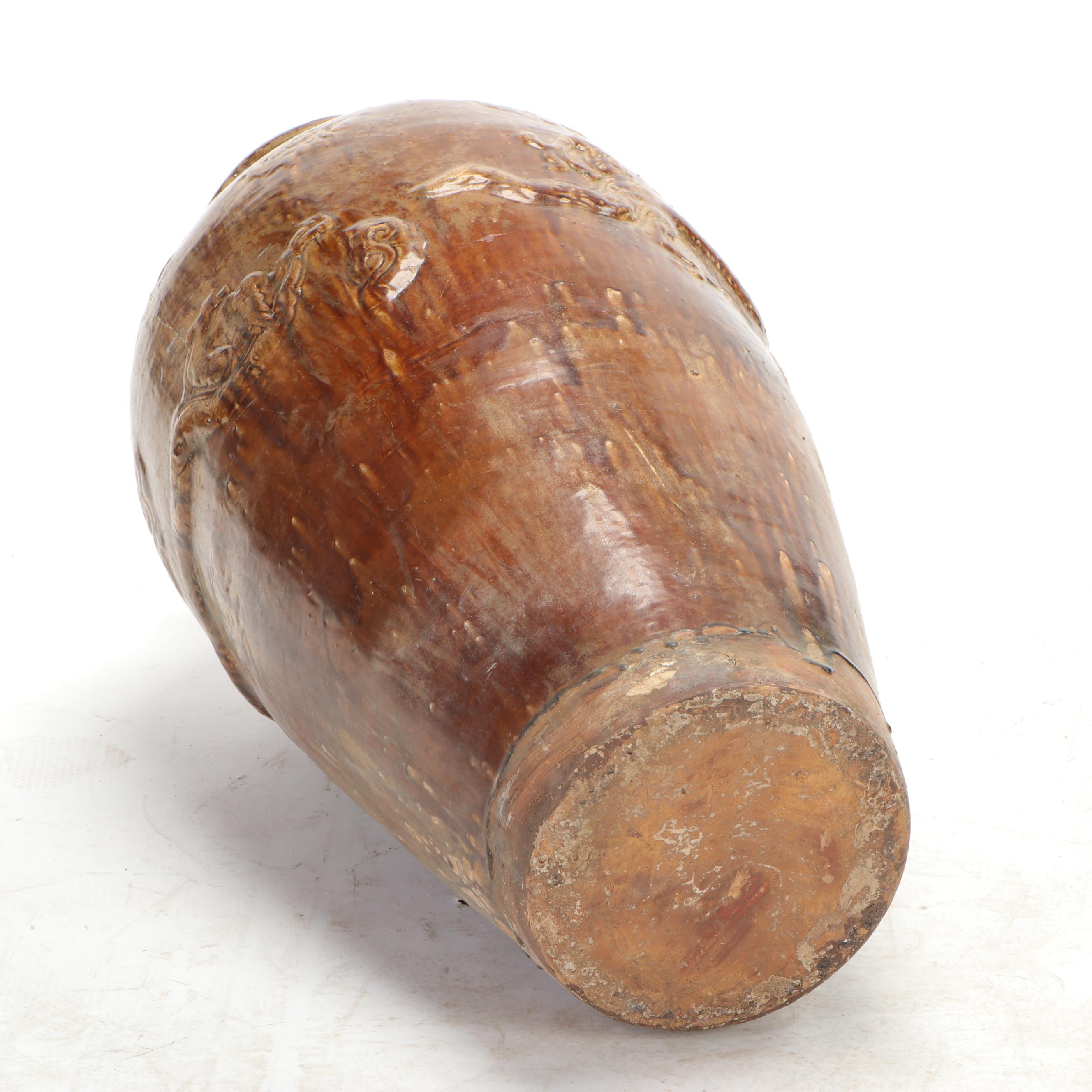 East Asian Monumental Porcelain Storage Jar with Applied Dragon Motifs