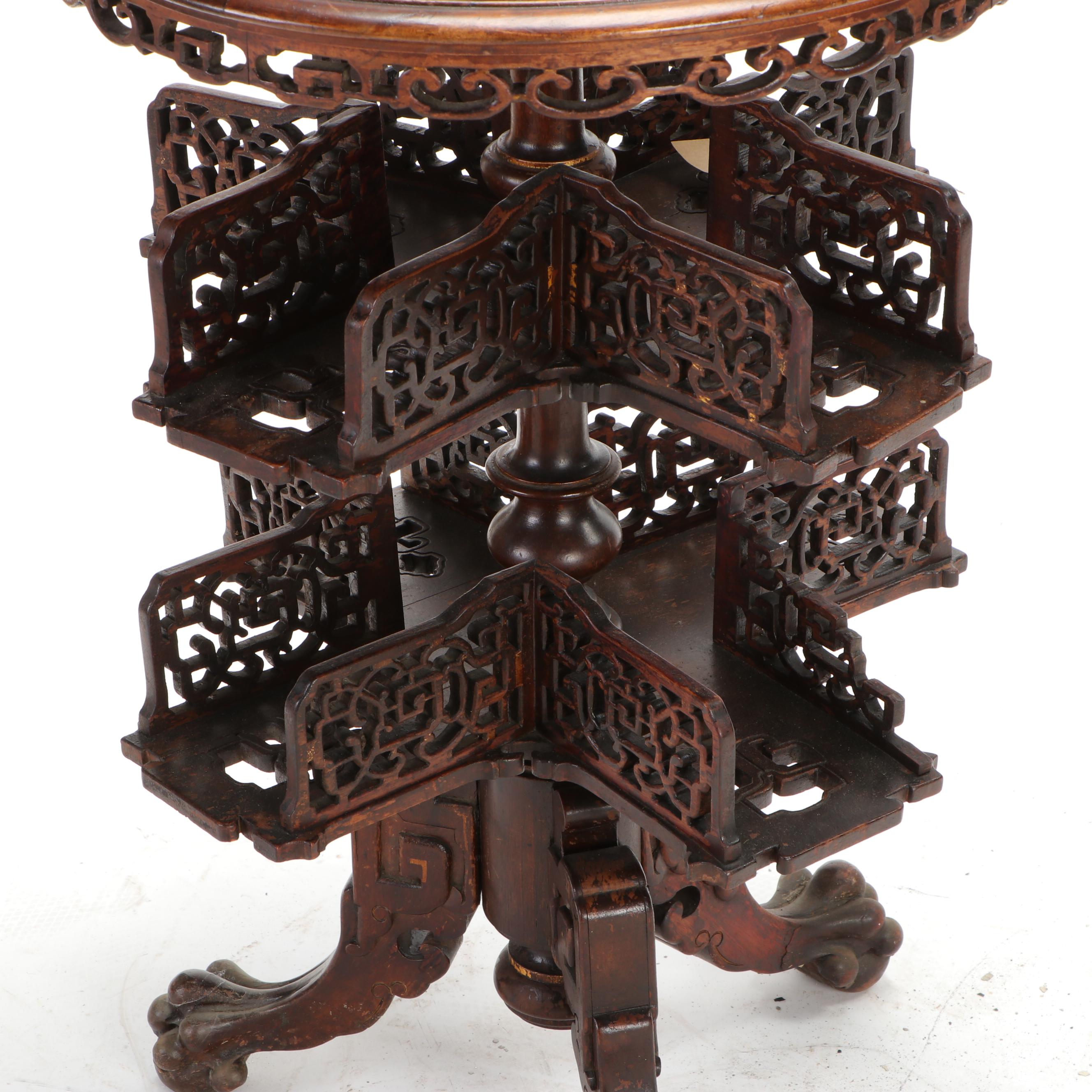 Chinese Stained Wood Revolving Library Table, Late 19th/Early 20th Century