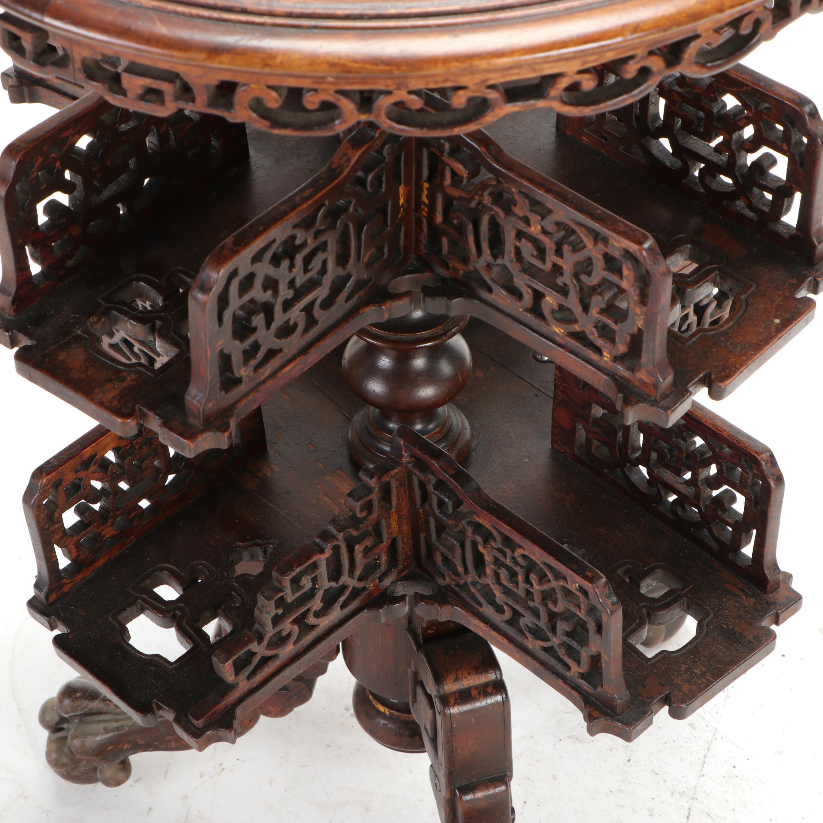 Chinese Stained Wood Revolving Library Table, Late 19th/Early 20th Century