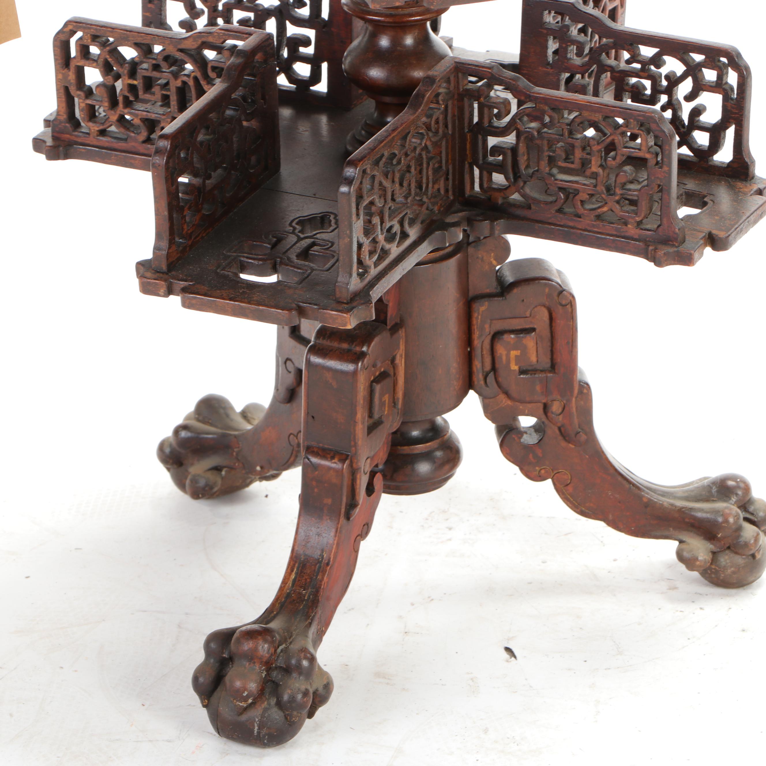 Chinese Stained Wood Revolving Library Table, Late 19th/Early 20th Century