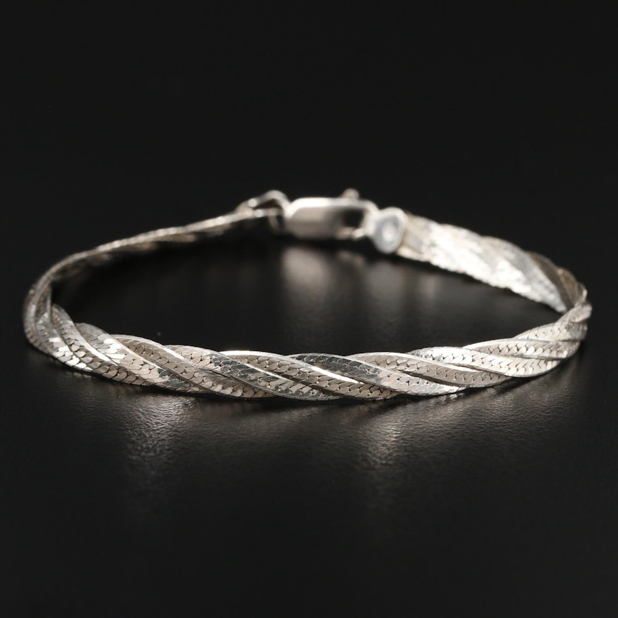 Sterling Silver Braided Herringbone Chain Bracelet