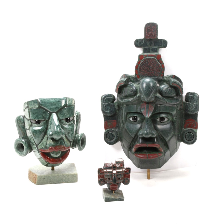 Guatemalan Mayan-Style Jade Mask Figurines