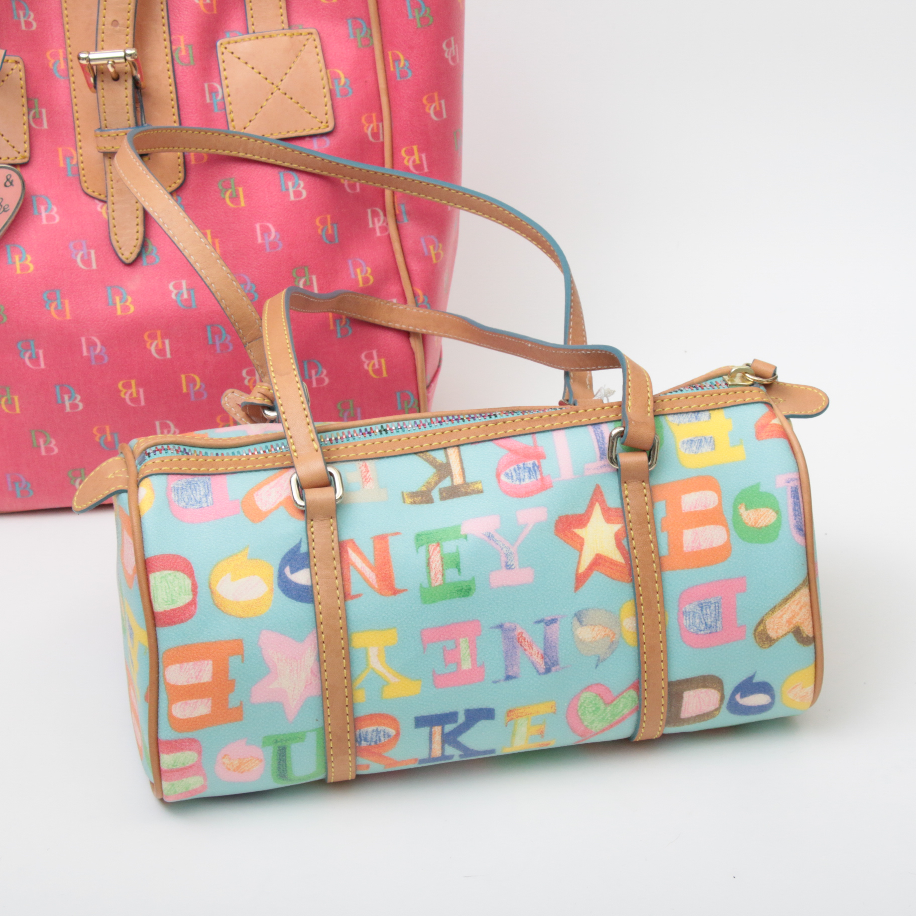 Dooney & Bourke Monogram Coated Canvas and Leather Barrel and Tote Bags