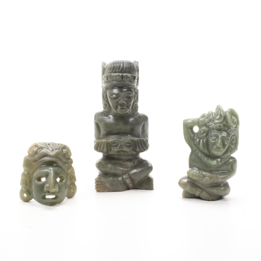 Central American Mayan Style Carved Jade Figurines