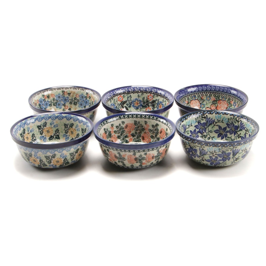 Polish Ceramika Artystyczna Hand-Painted Stoneware Cereal Bowls