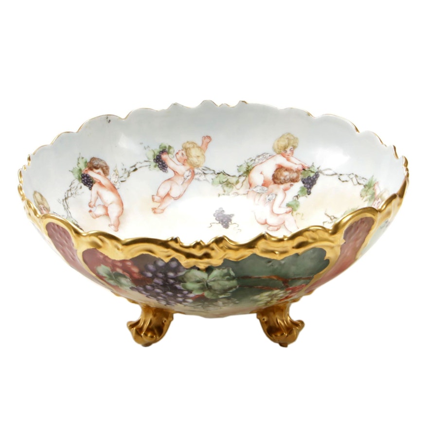 Tressemann & Vogt Footed Porcelain Centerpiece Bowl with Grapes and Cherubs