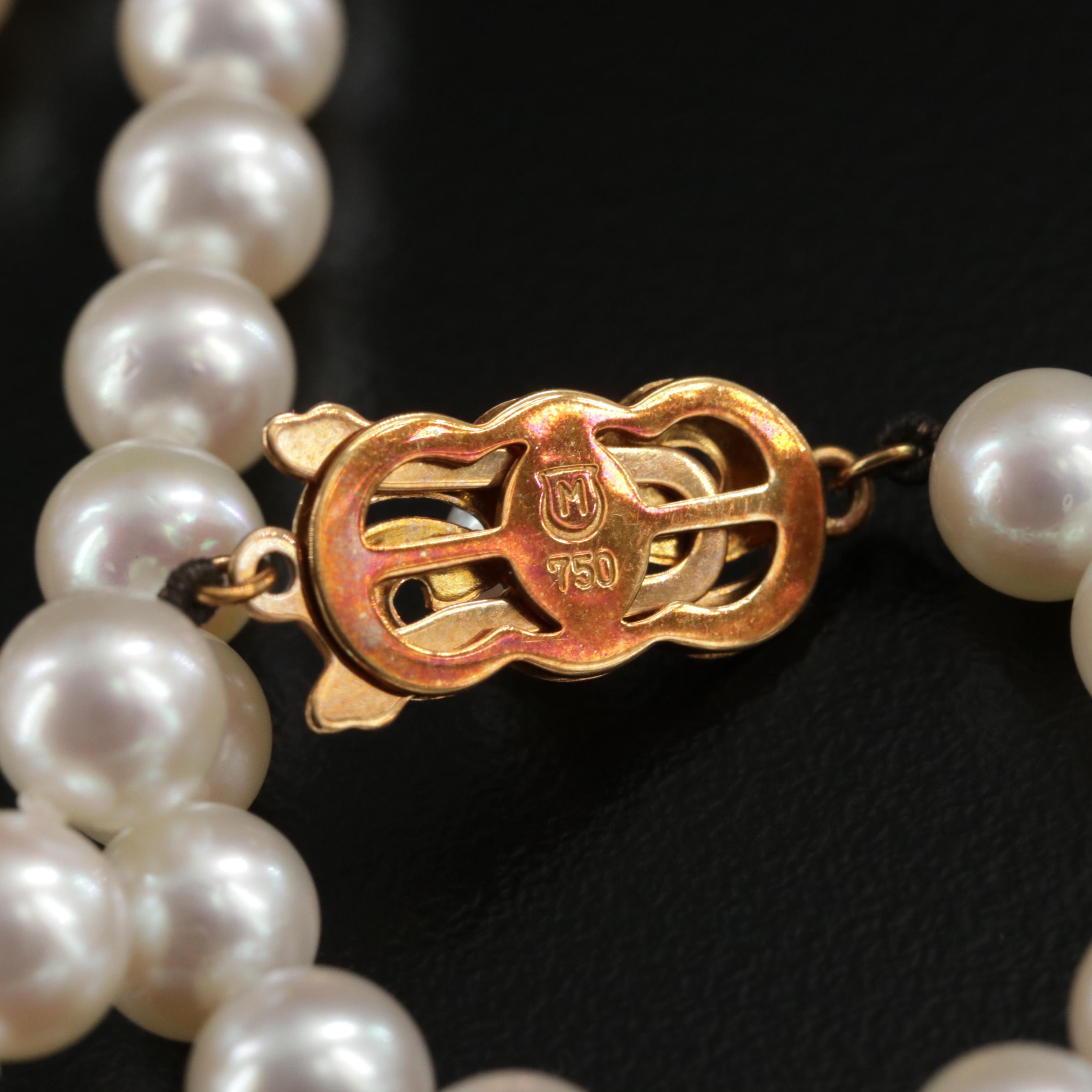 Vintage Mikimoto Pearl Opera Length Necklace with 18K Gold Clasp