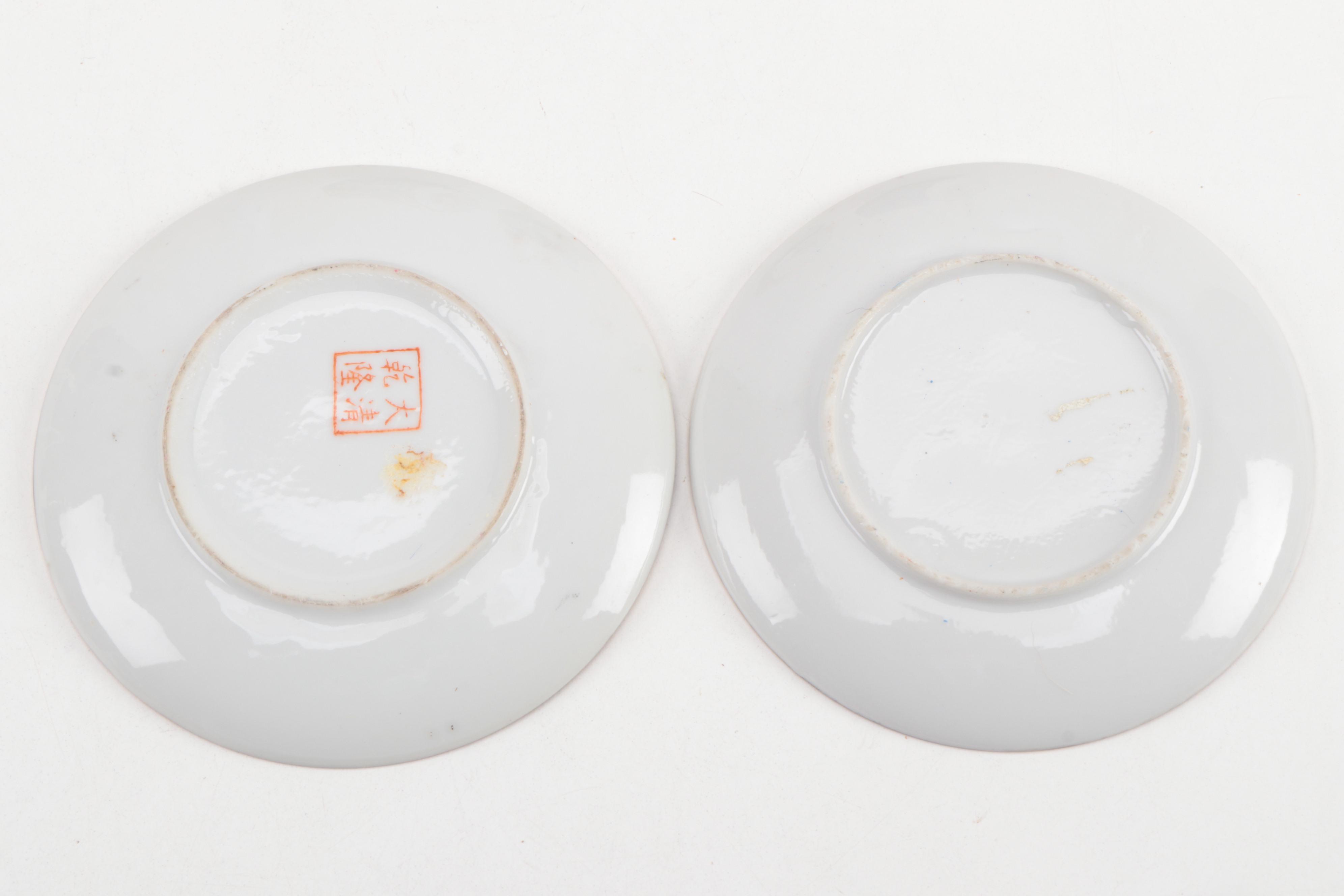 Asian and English Plates with Tableware and Great Wall of China Plaque with Case