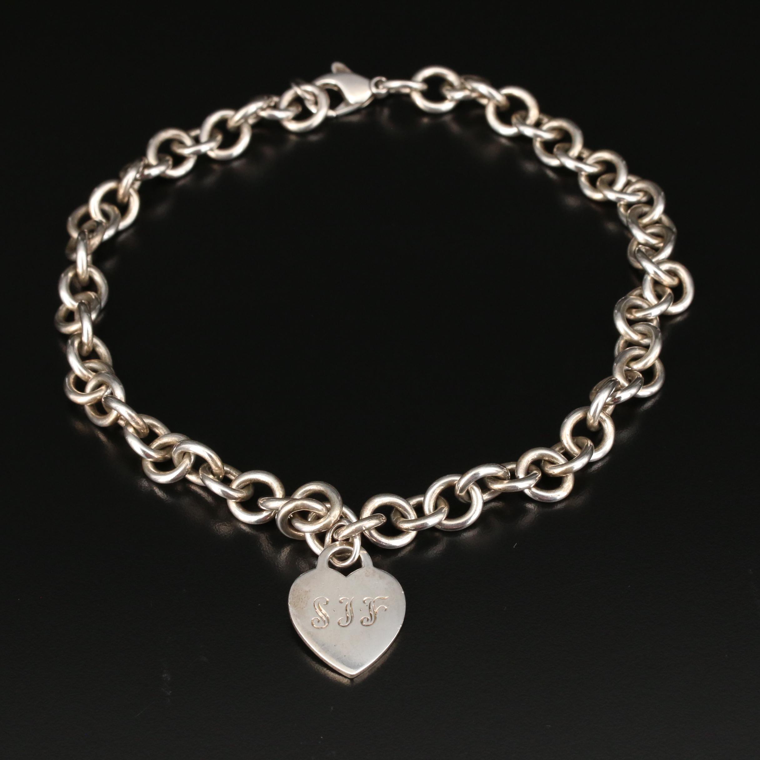 Tiffany & Co. Sterling Rolo Chain Link Necklace with Heart Charm