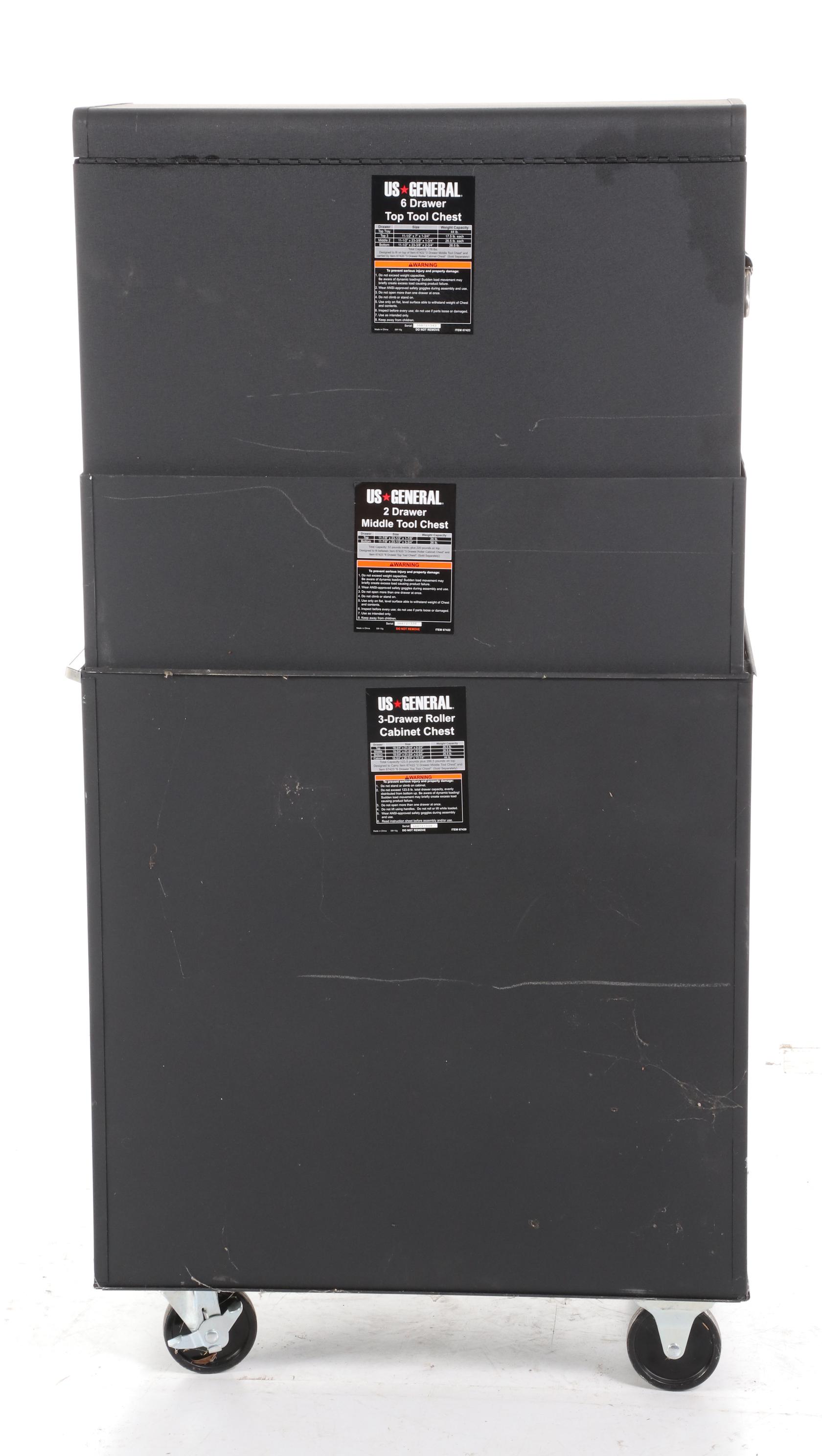 US General Tool Storage 3-Drawer Roller Black Cabinet Chest