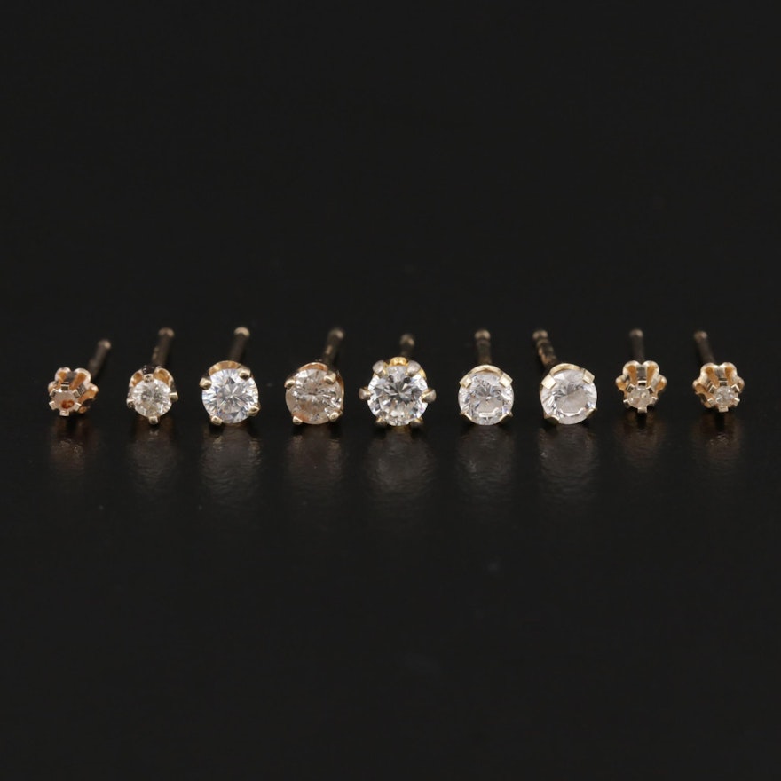 Collection of 14K Yellow Gold Diamond and Cubic Zirconia Stud Earrings