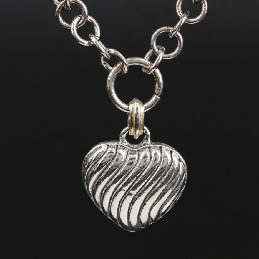 Heart Pendant on Fancy Figaro Chain Necklace