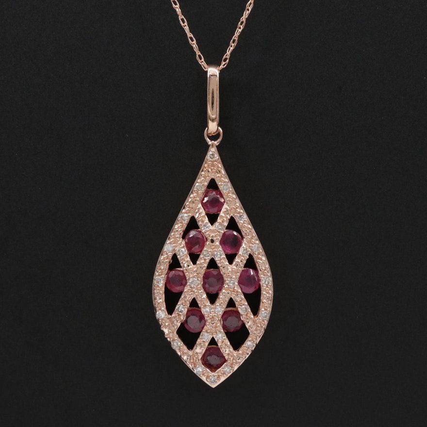 14K Gold Ruby and Diamond Pendant Necklace