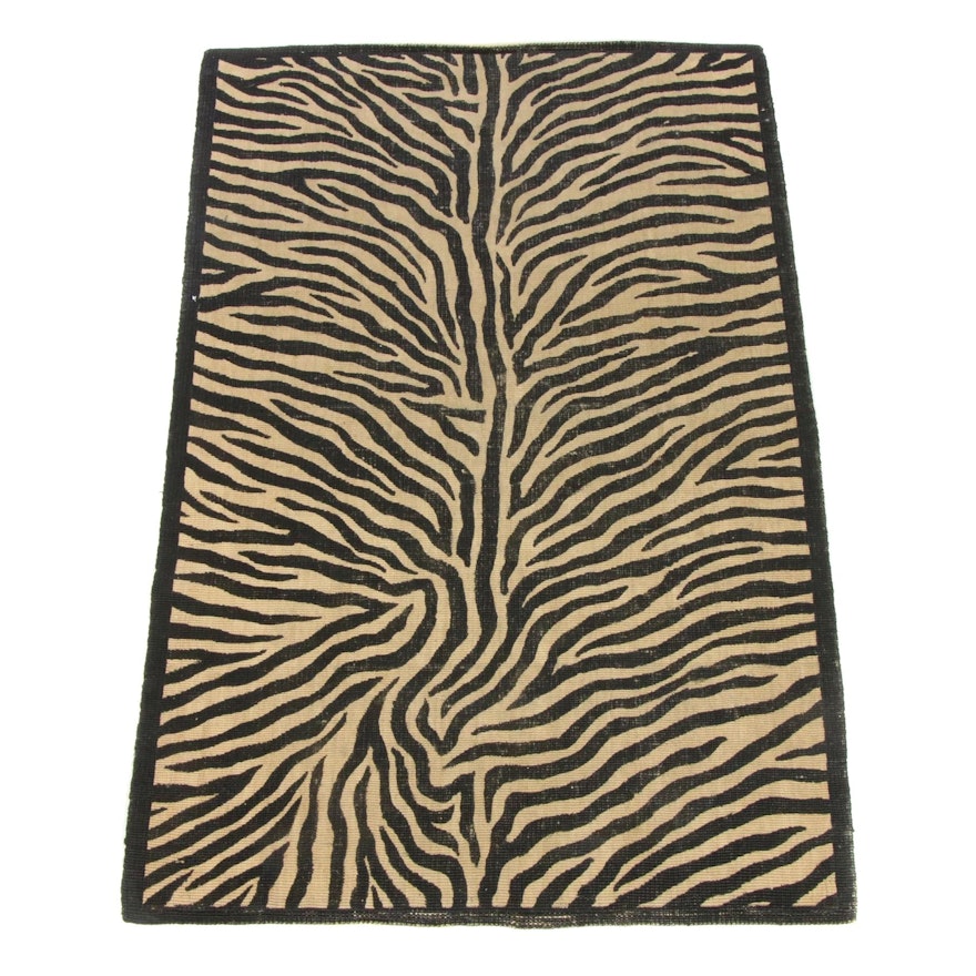 4'0 x 6'1 Power-Loomed Zebra Pattern Wool Kilim Rug