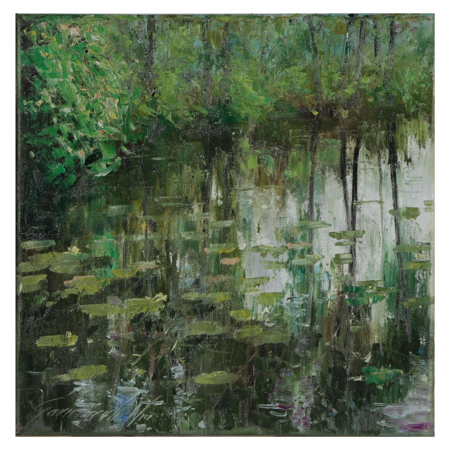 Garncarek Aleksander Landscape Oil Painting of Lily Pond