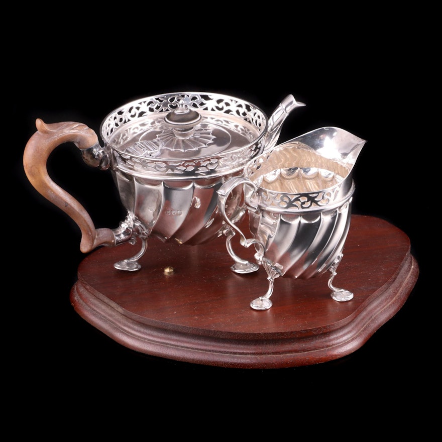 English Victorian Sterling Teapot and Creamer, 1892