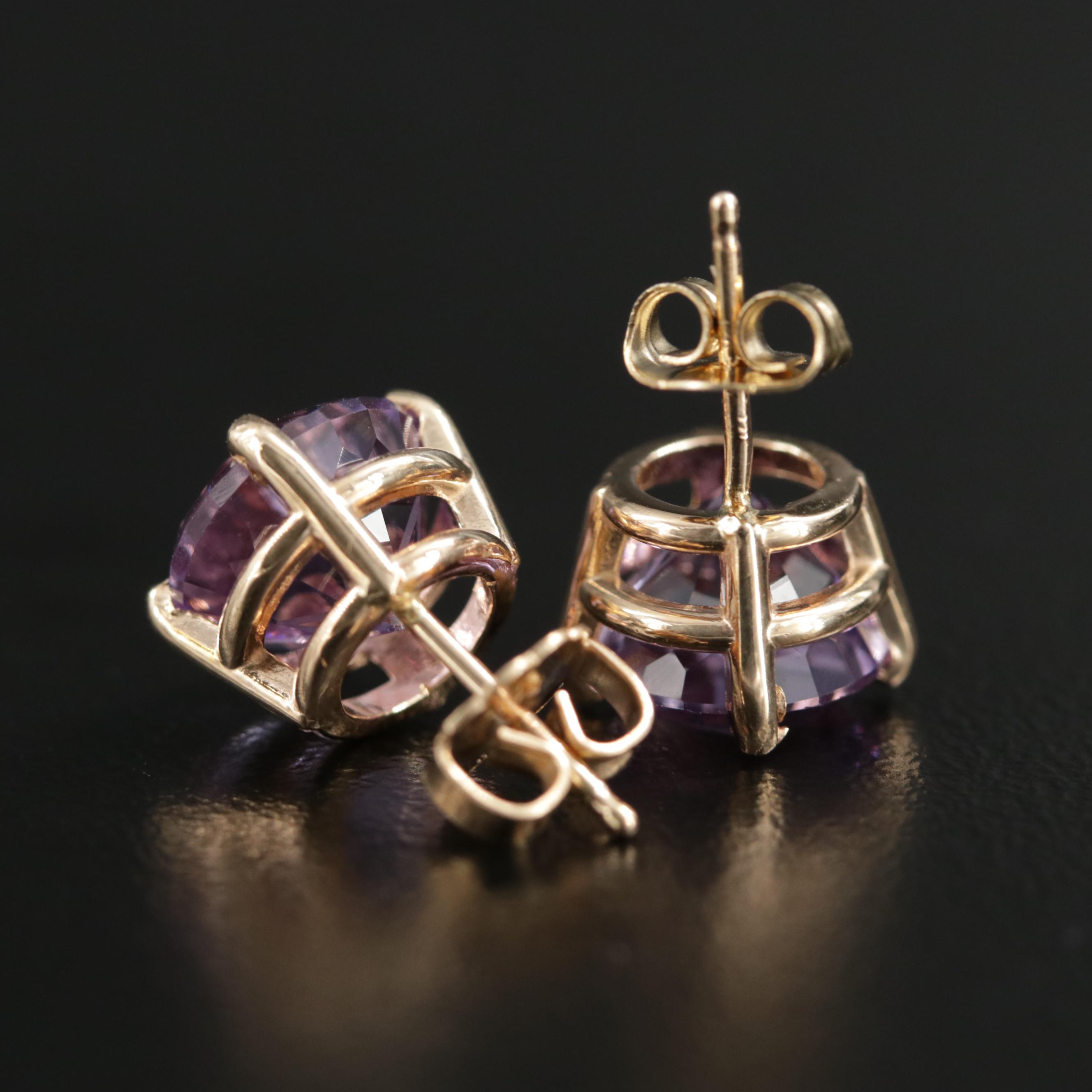 14K Gold Amethyst Stud Earrings