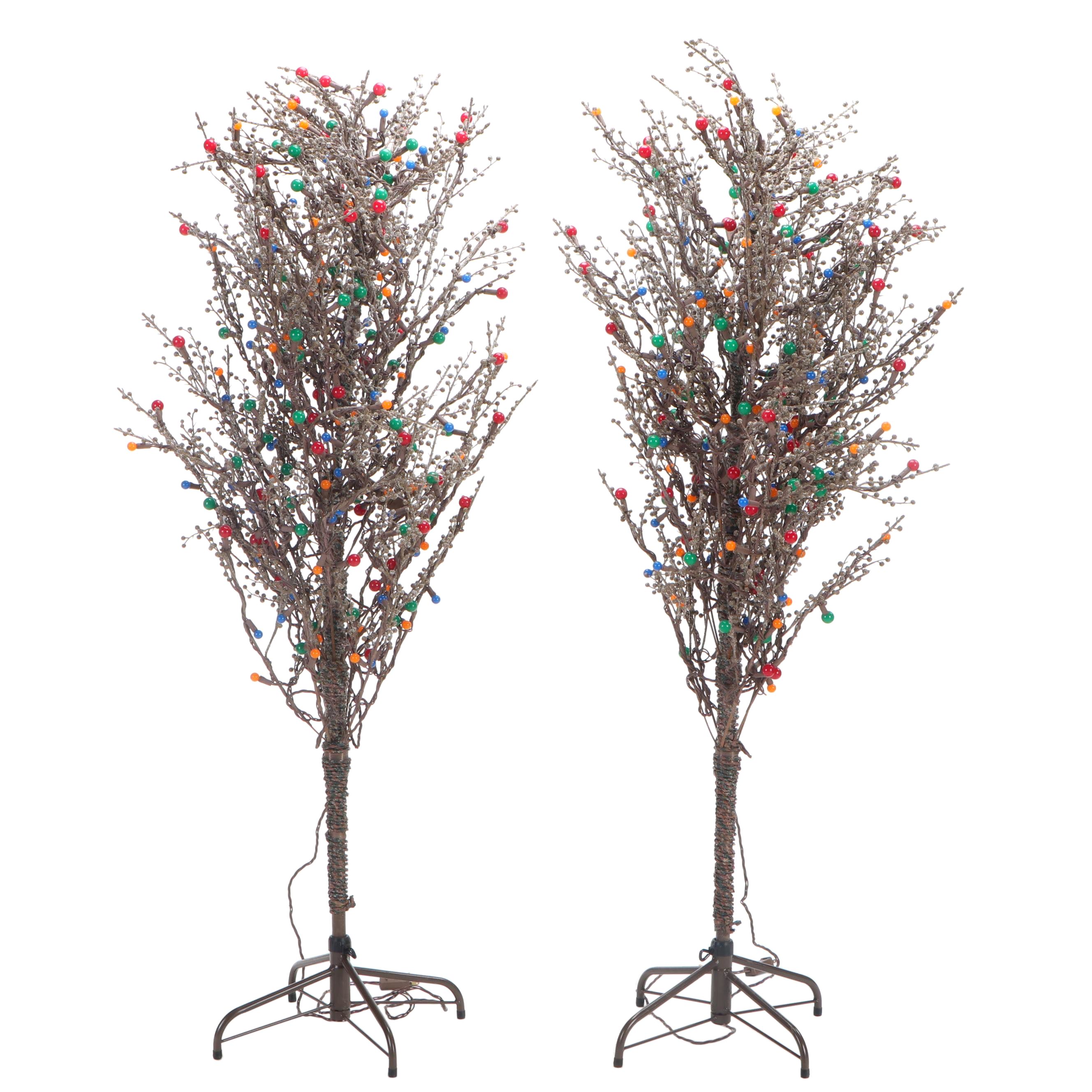 Pair Outdoor Illuminated  Decorative Trees with Multiple Colored Lights