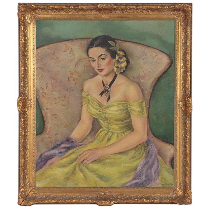 Gloria Peterson Scully Portrait Oil Painting, 1950