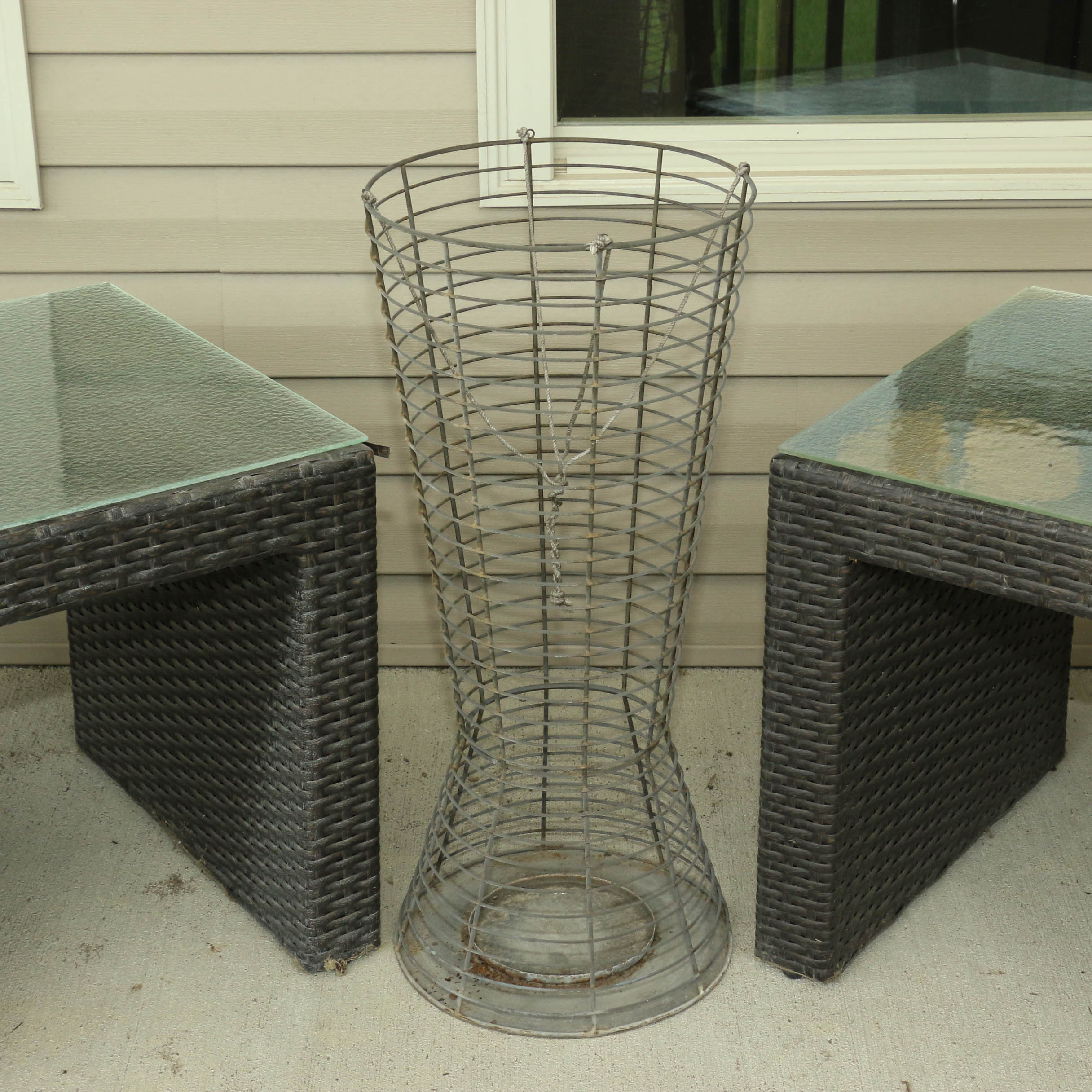 Woven Weather Resistant Modern Side Tables and Free-Standing Metal Candleholder