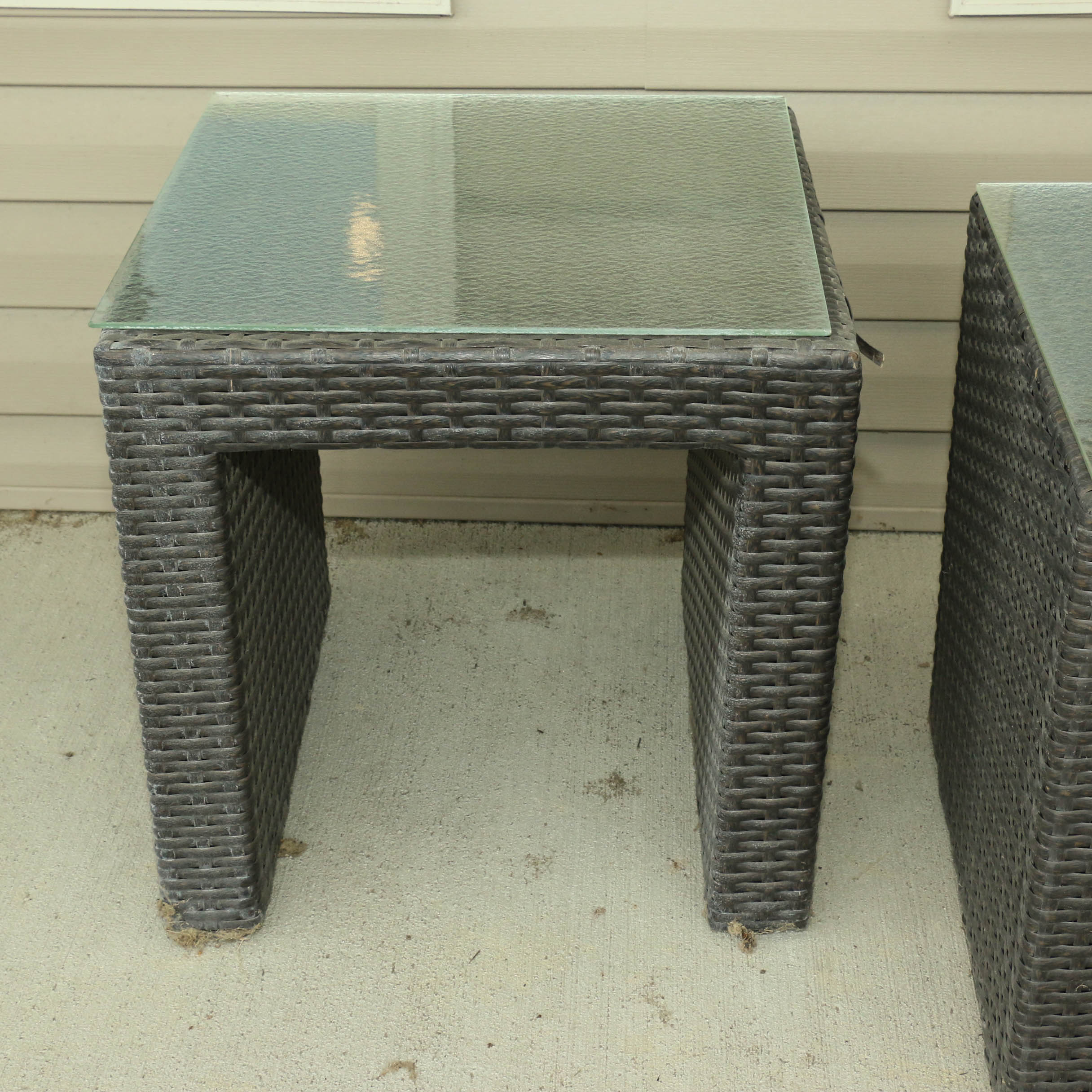 Woven Weather Resistant Modern Side Tables and Free-Standing Metal Candleholder