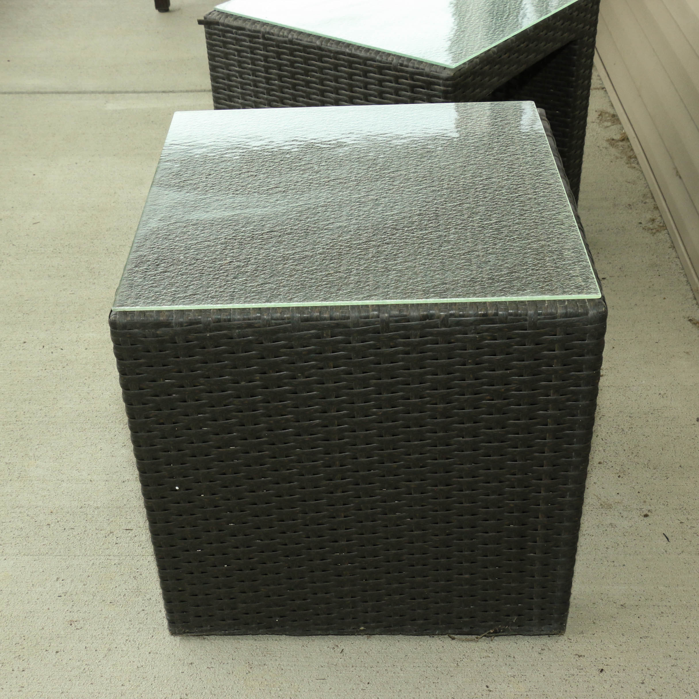 Woven Weather Resistant Modern Side Tables and Free-Standing Metal Candleholder