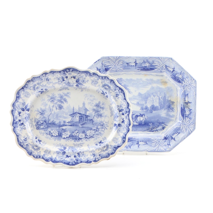 Ironstone Transferware Serving Trays Including Lucerne, Mid to Late 19th Century