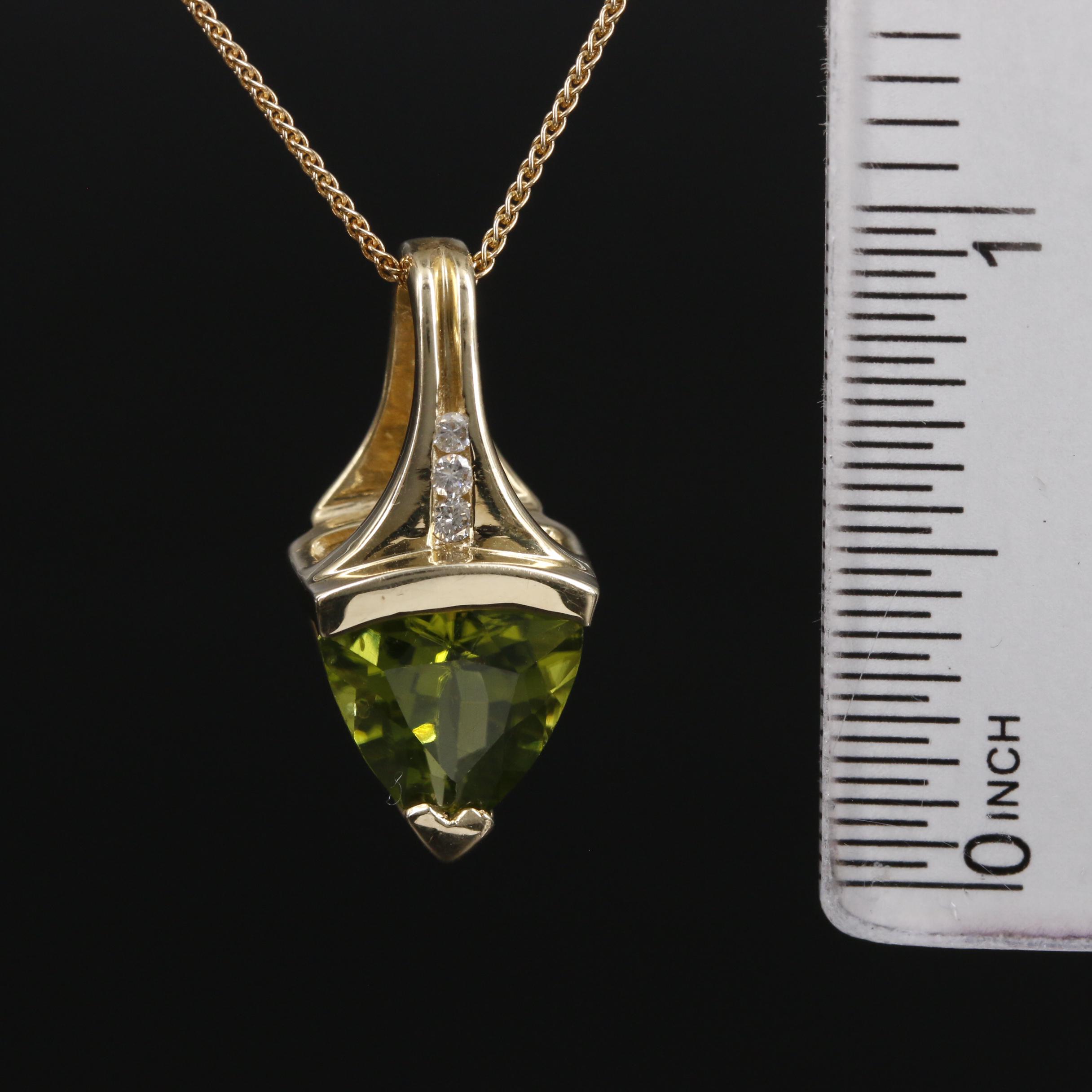 14K Yellow Gold Peridot and Diamond Pendant Necklace