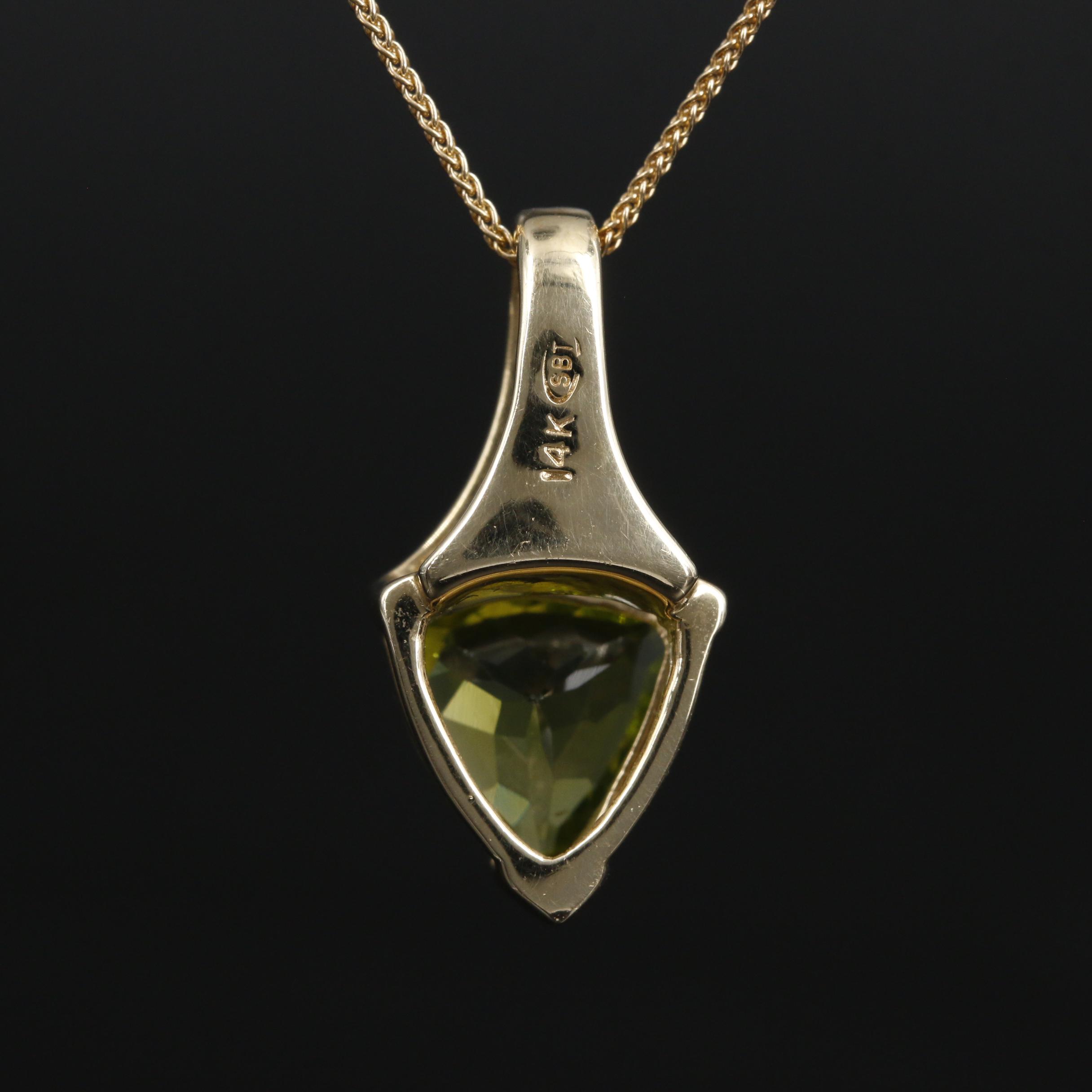 14K Yellow Gold Peridot and Diamond Pendant Necklace