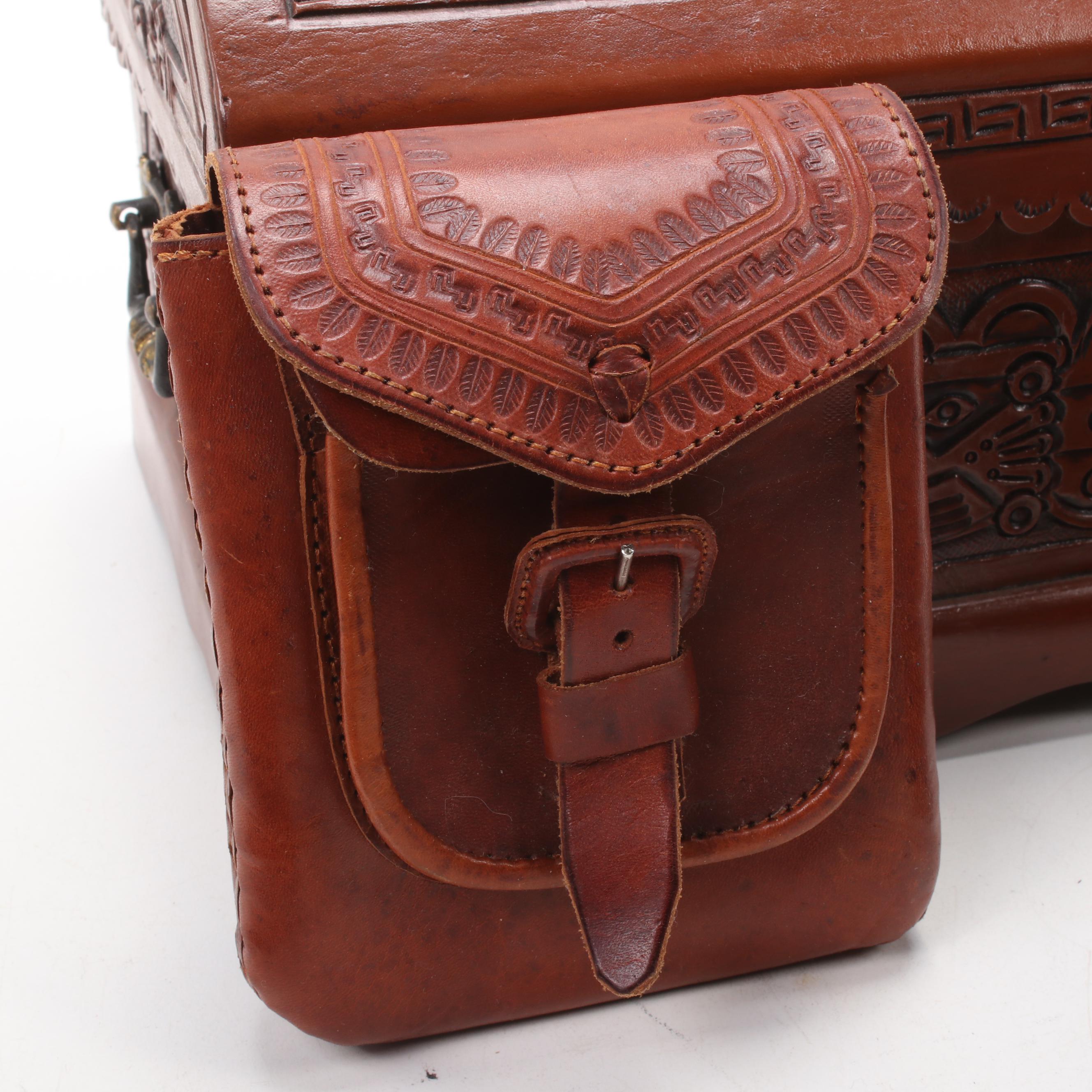 South American Carved and Leather Jewelry Boxes