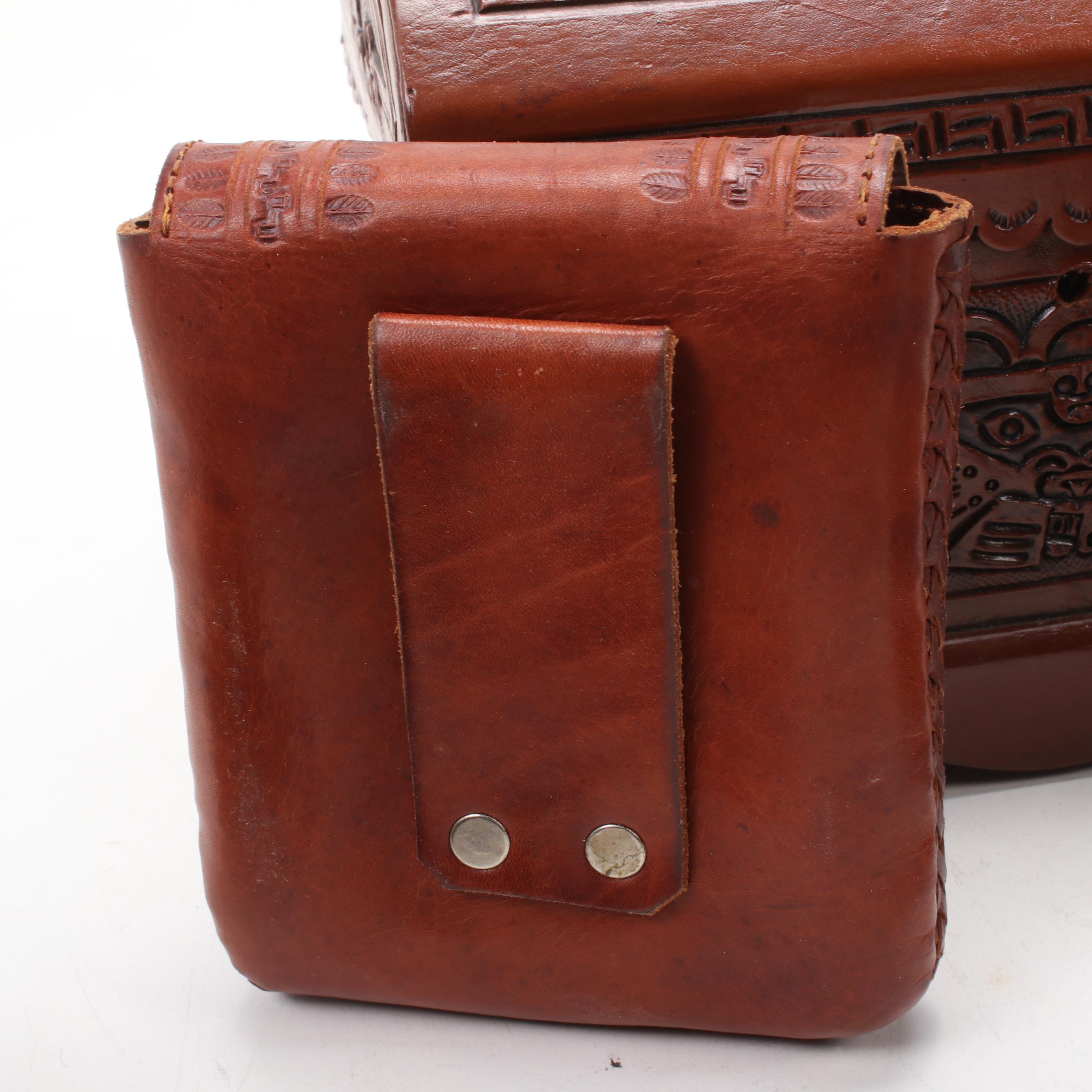 South American Carved and Leather Jewelry Boxes