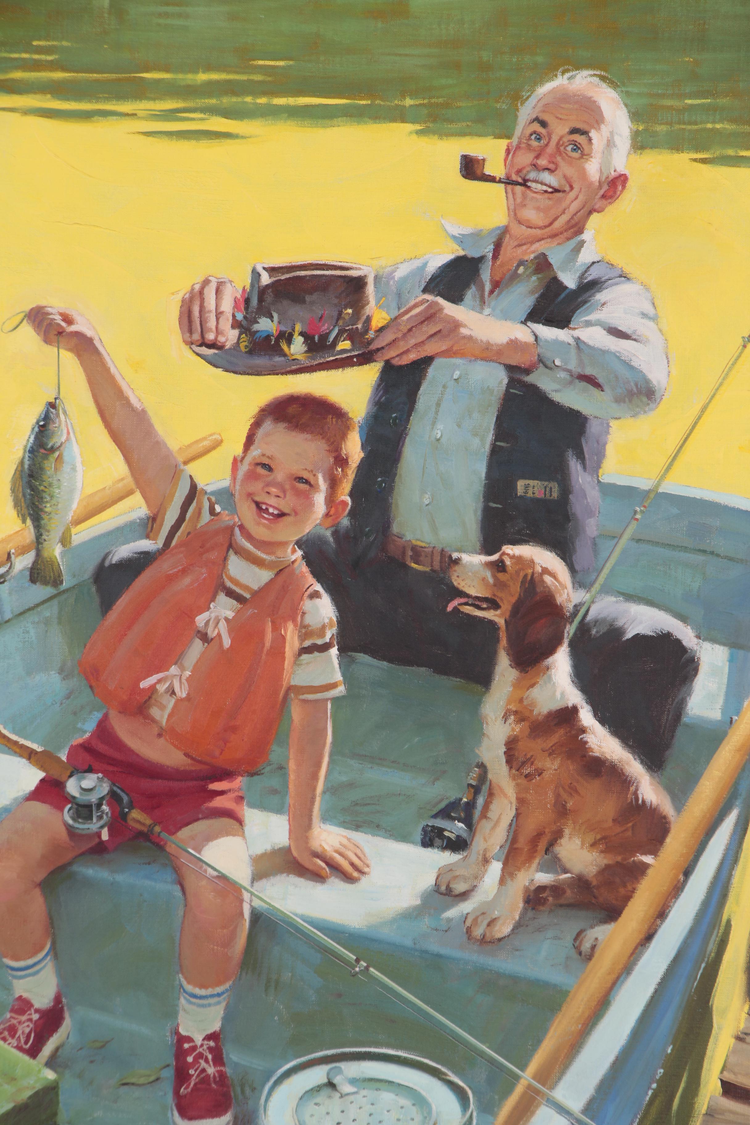 Duane Bryers Genre Oil Illustration of Boy Fishing