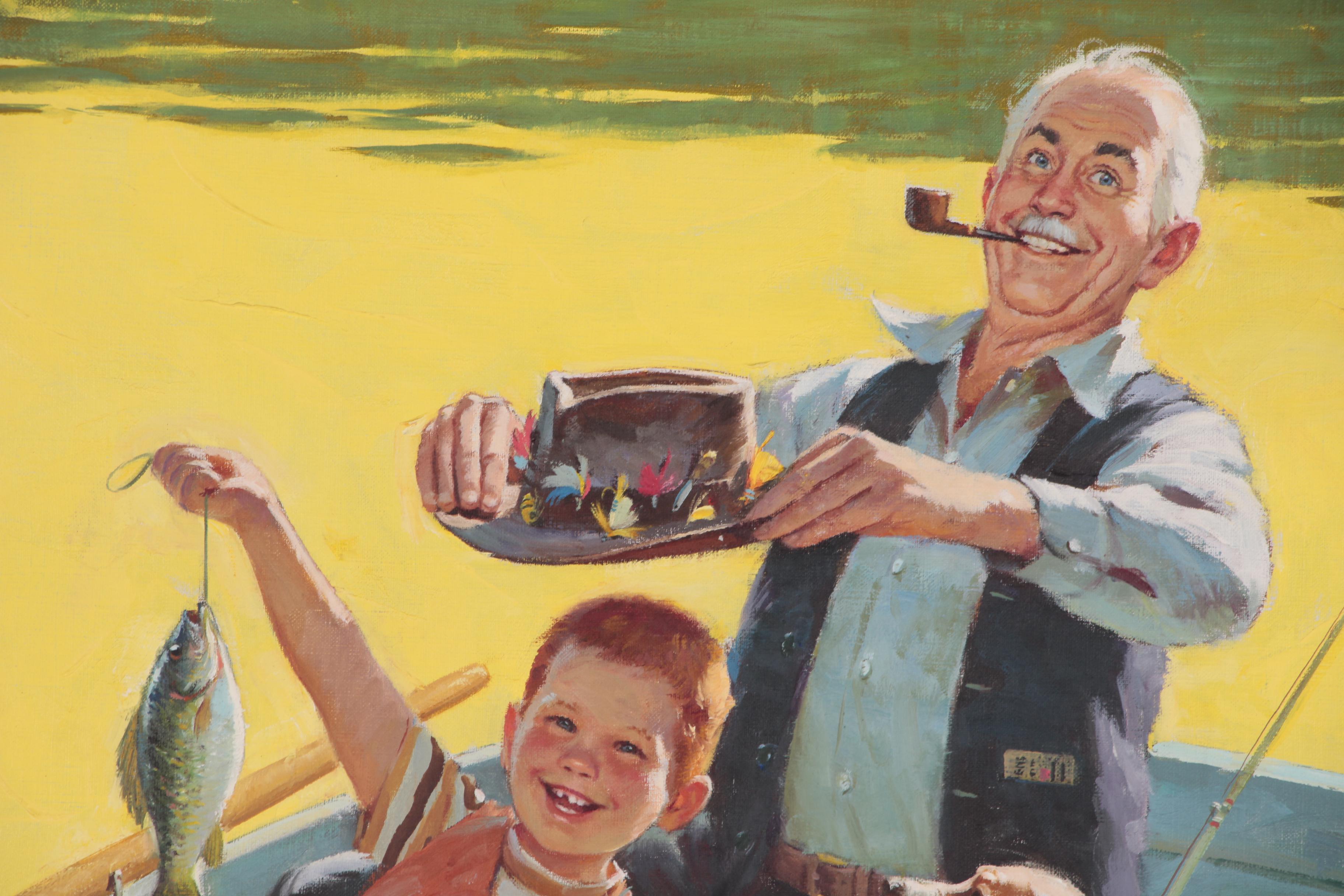 Duane Bryers Genre Oil Illustration of Boy Fishing