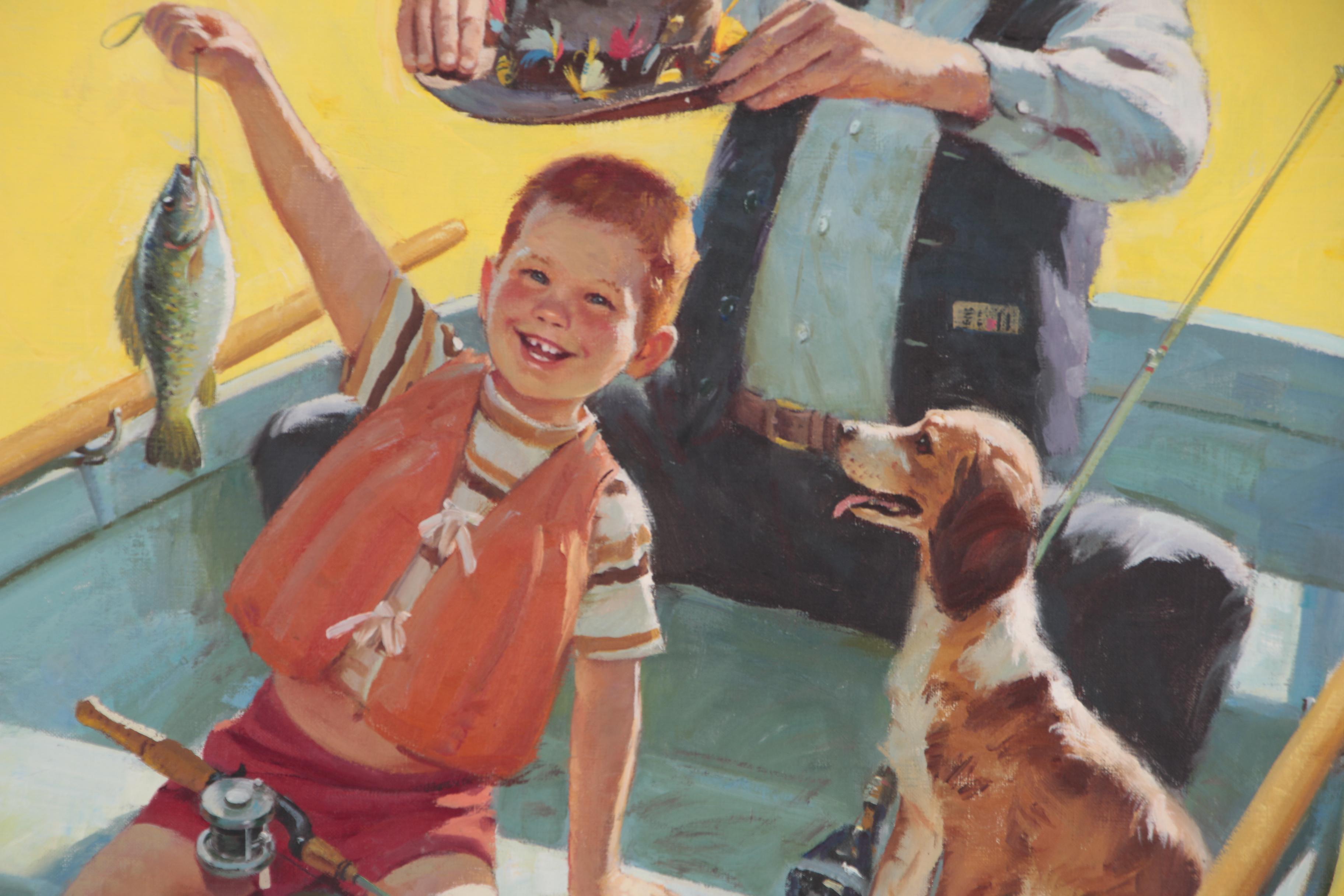 Duane Bryers Genre Oil Illustration of Boy Fishing