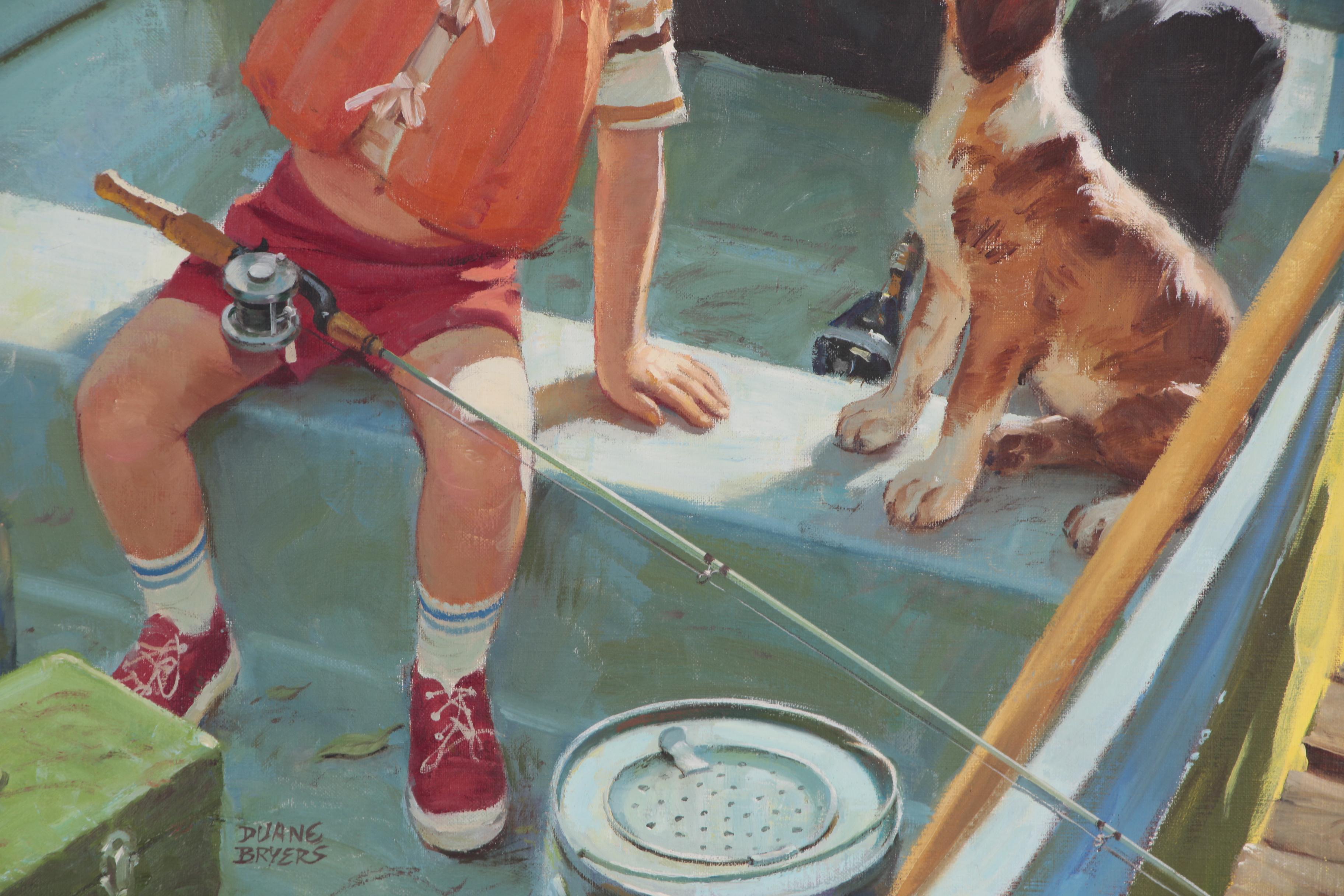 Duane Bryers Genre Oil Illustration of Boy Fishing